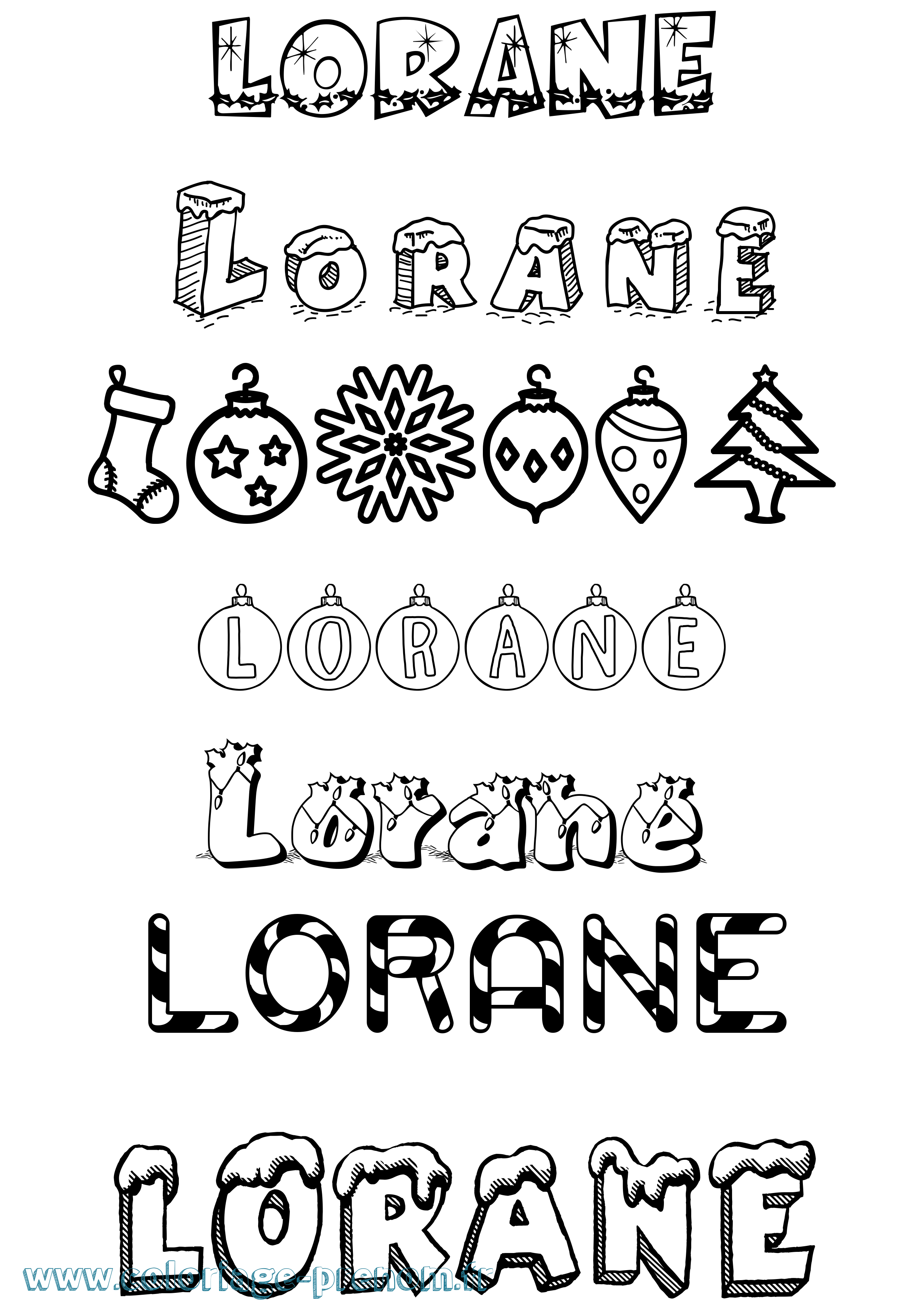 Coloriage prénom Lorane Noël