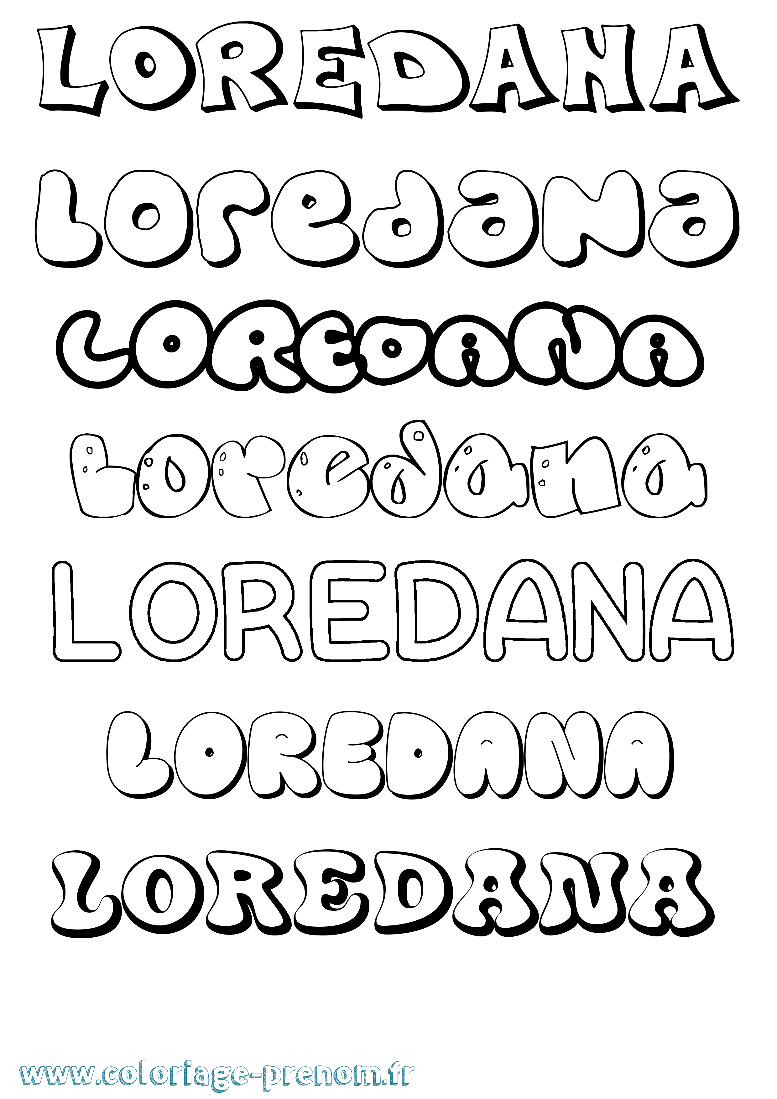 Coloriage Loredana Bubble Coloriage prénom Loredana Bubble