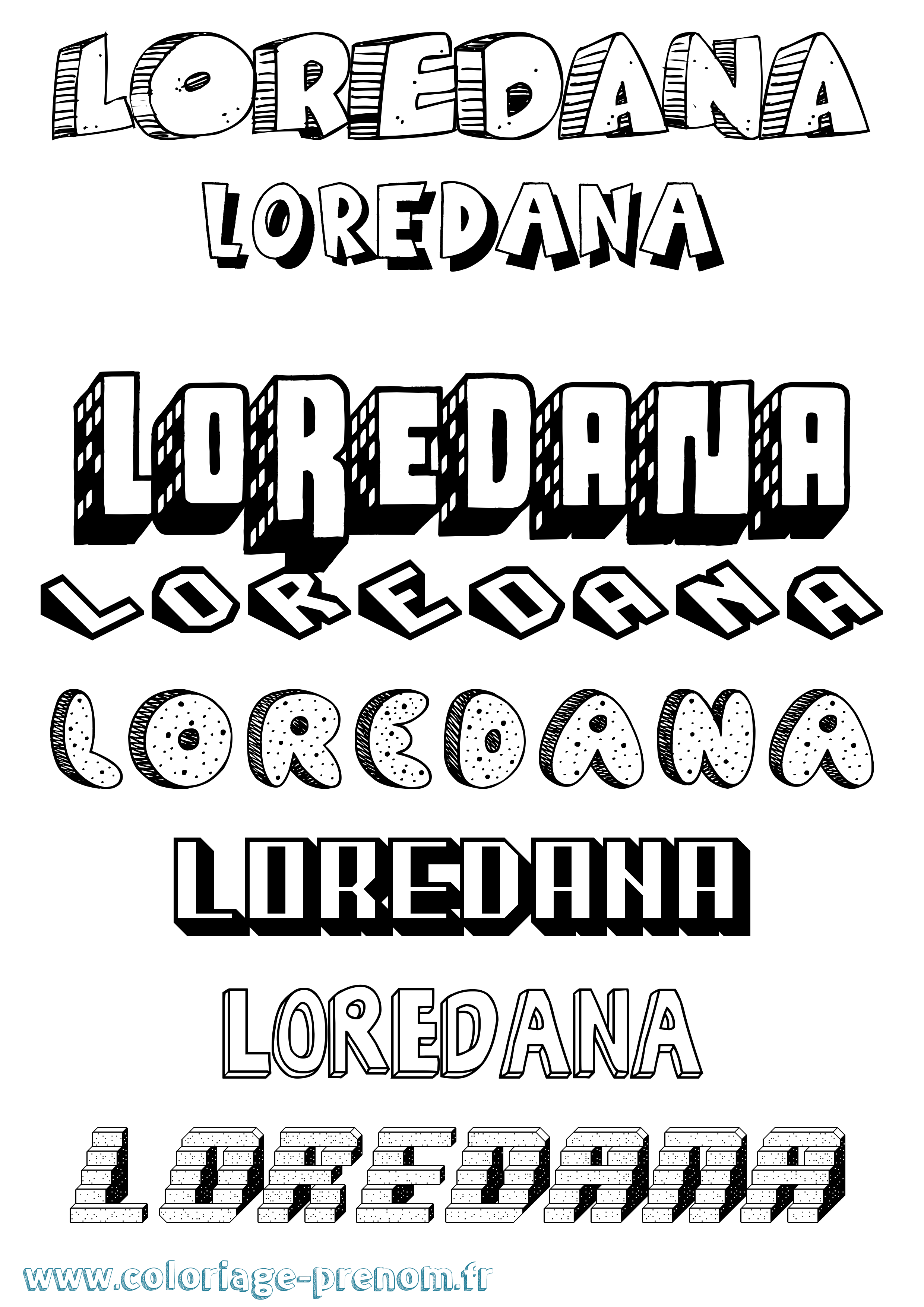 Coloriage Loredana Effet 3D Coloriage prénom Loredana Effet 3D
