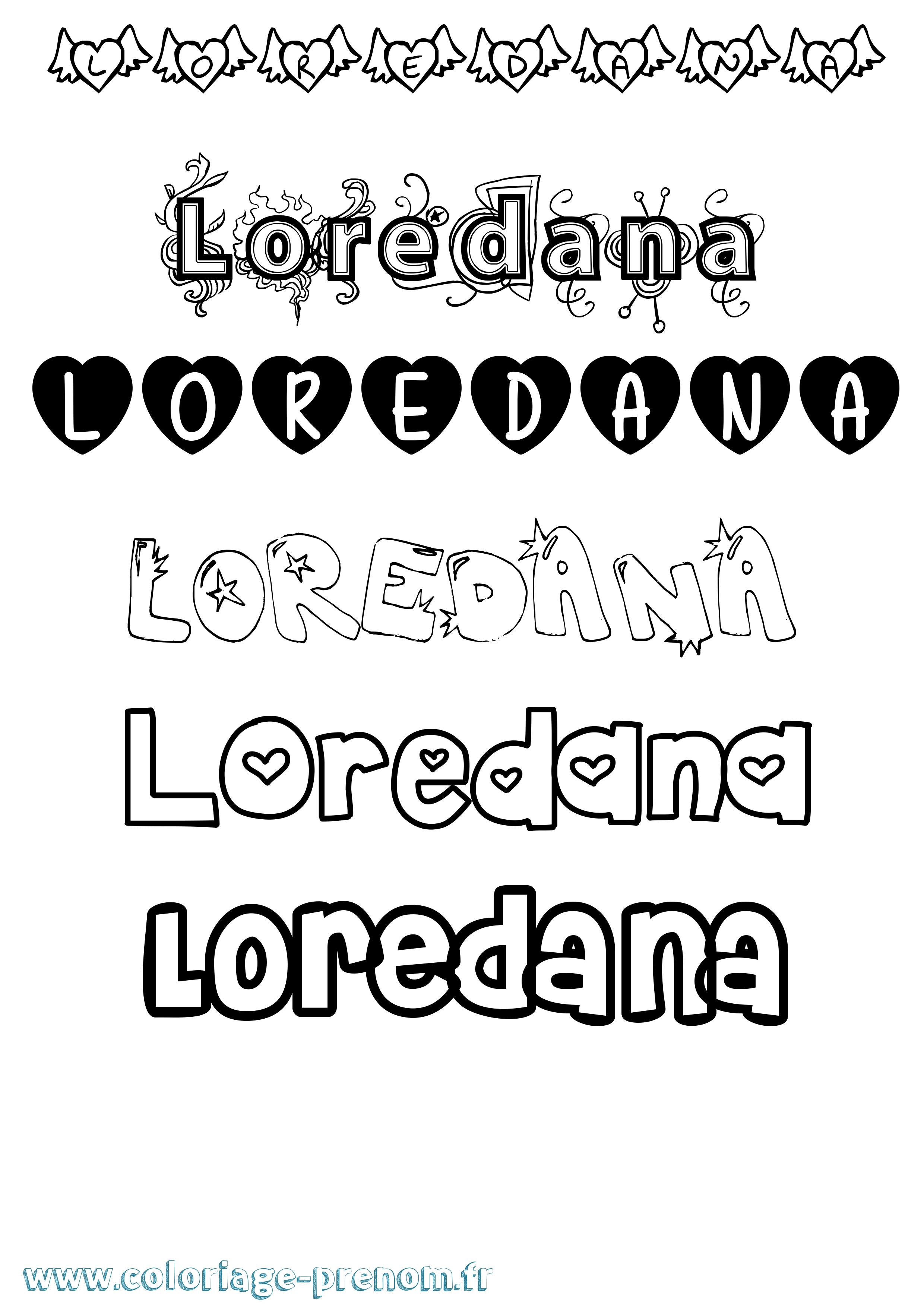 Coloriage Loredana Girly Coloriage prénom Loredana Girly