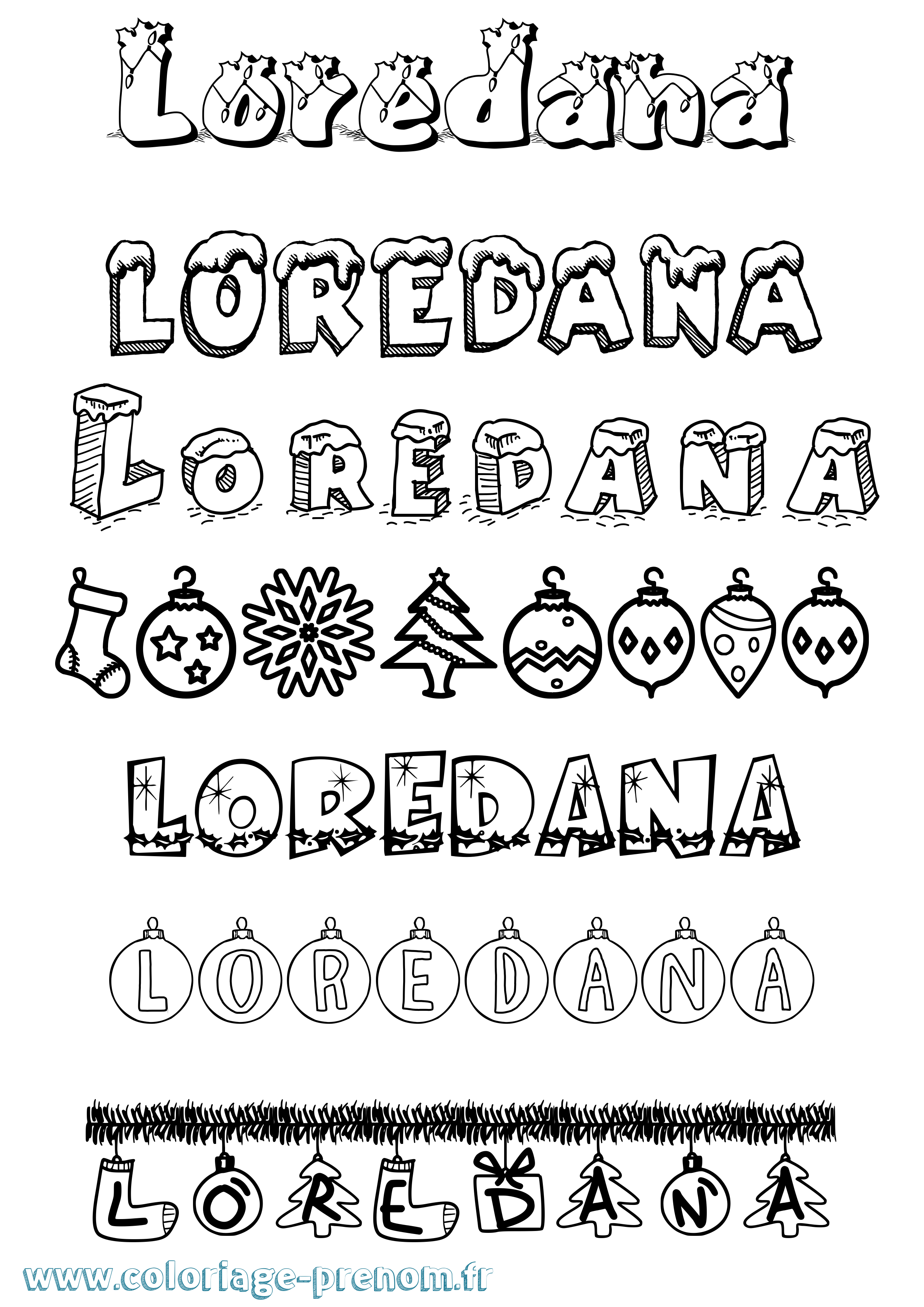 Coloriage Loredana Noël Coloriage prénom Loredana Noël
