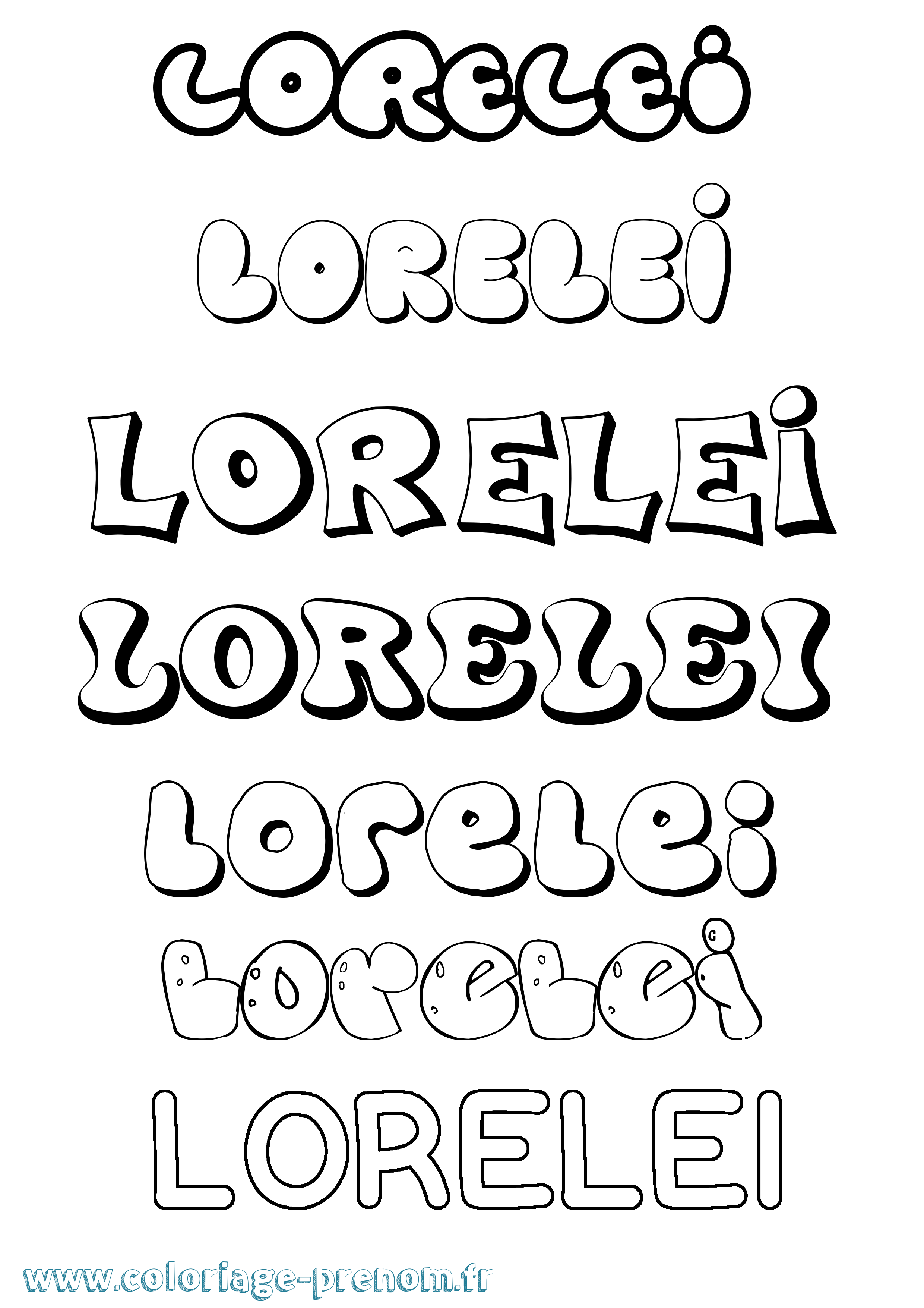 Coloriage prénom Lorelei Bubble