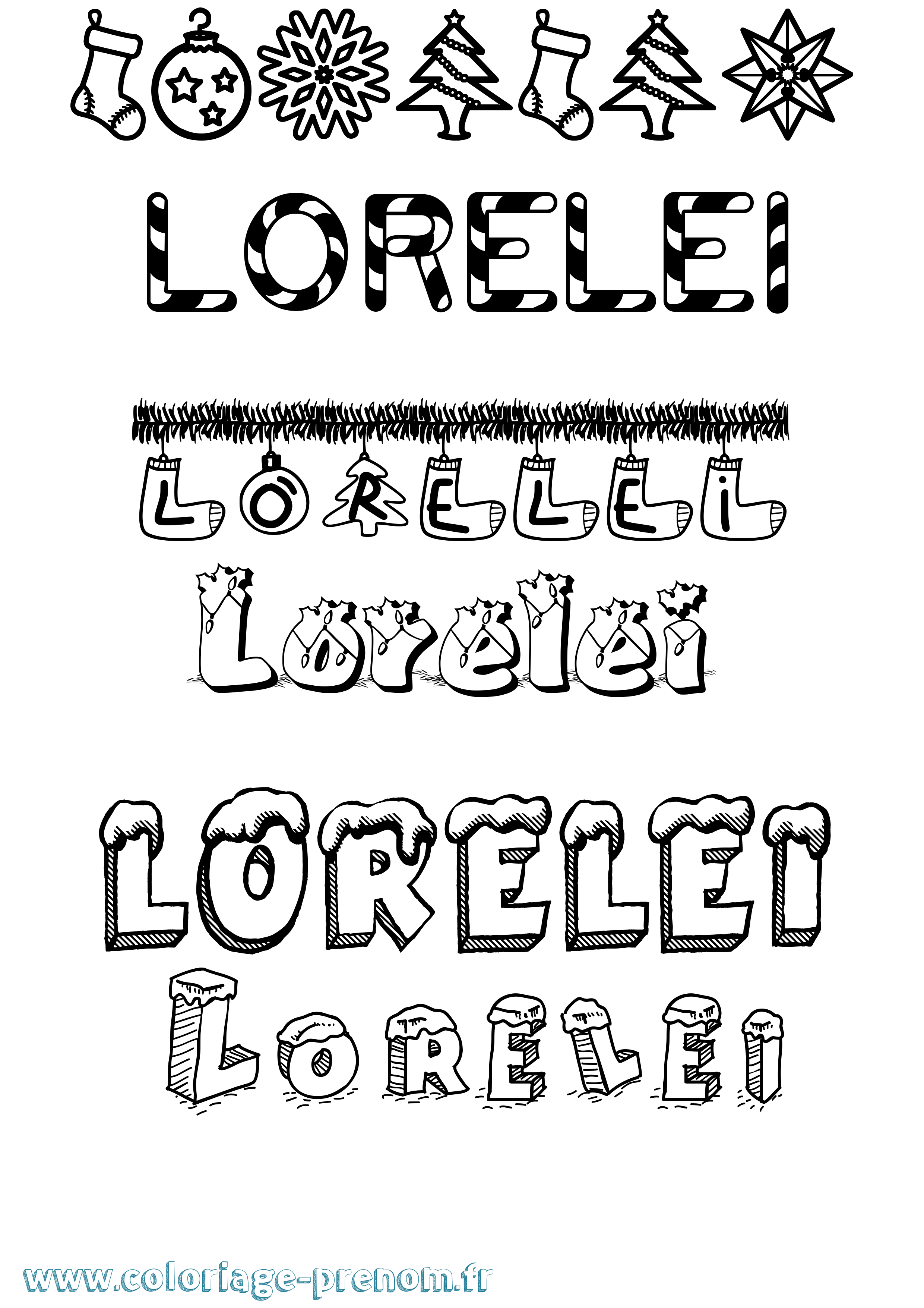 Coloriage prénom Lorelei Noël