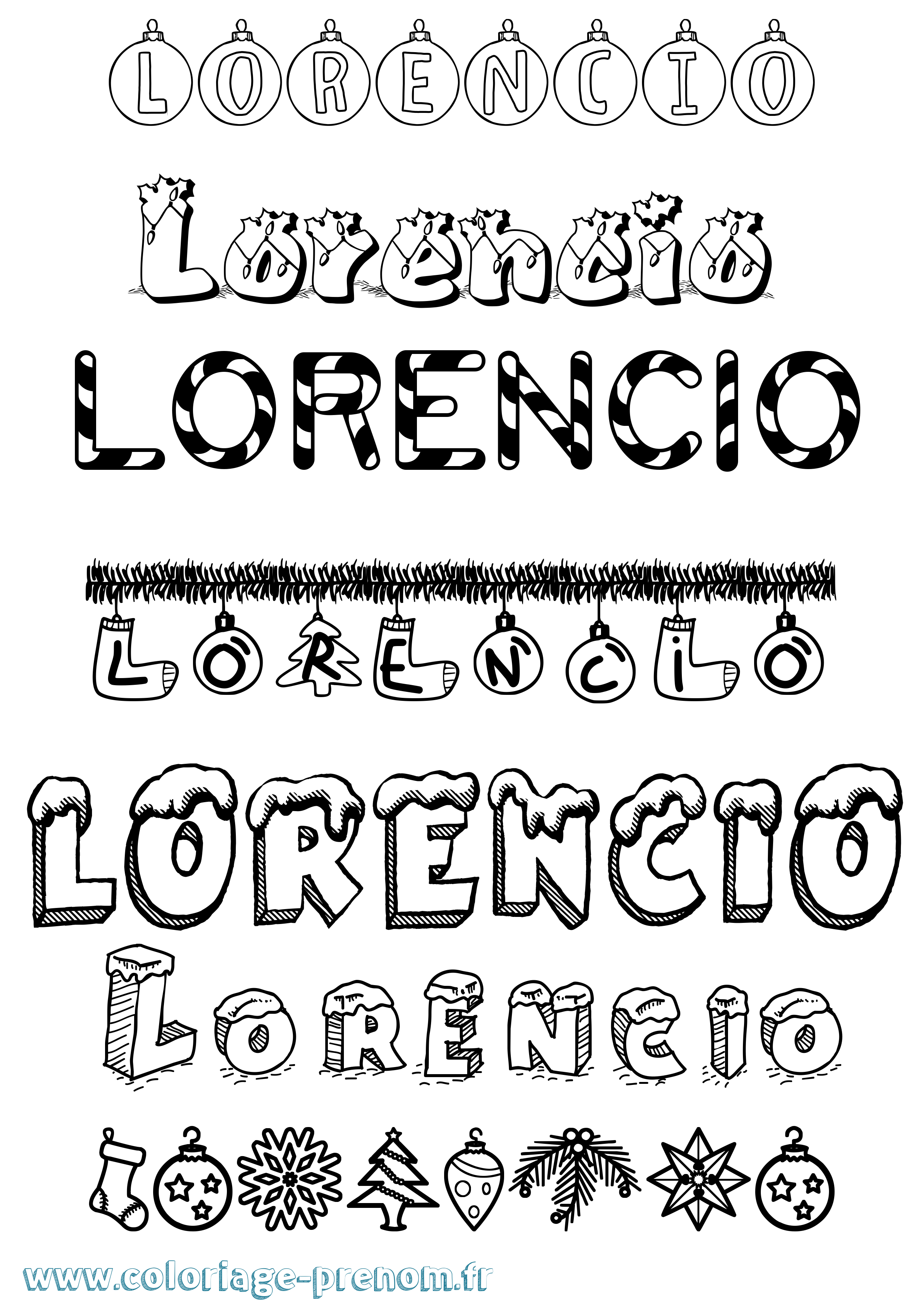 Coloriage prénom Lorencio Noël