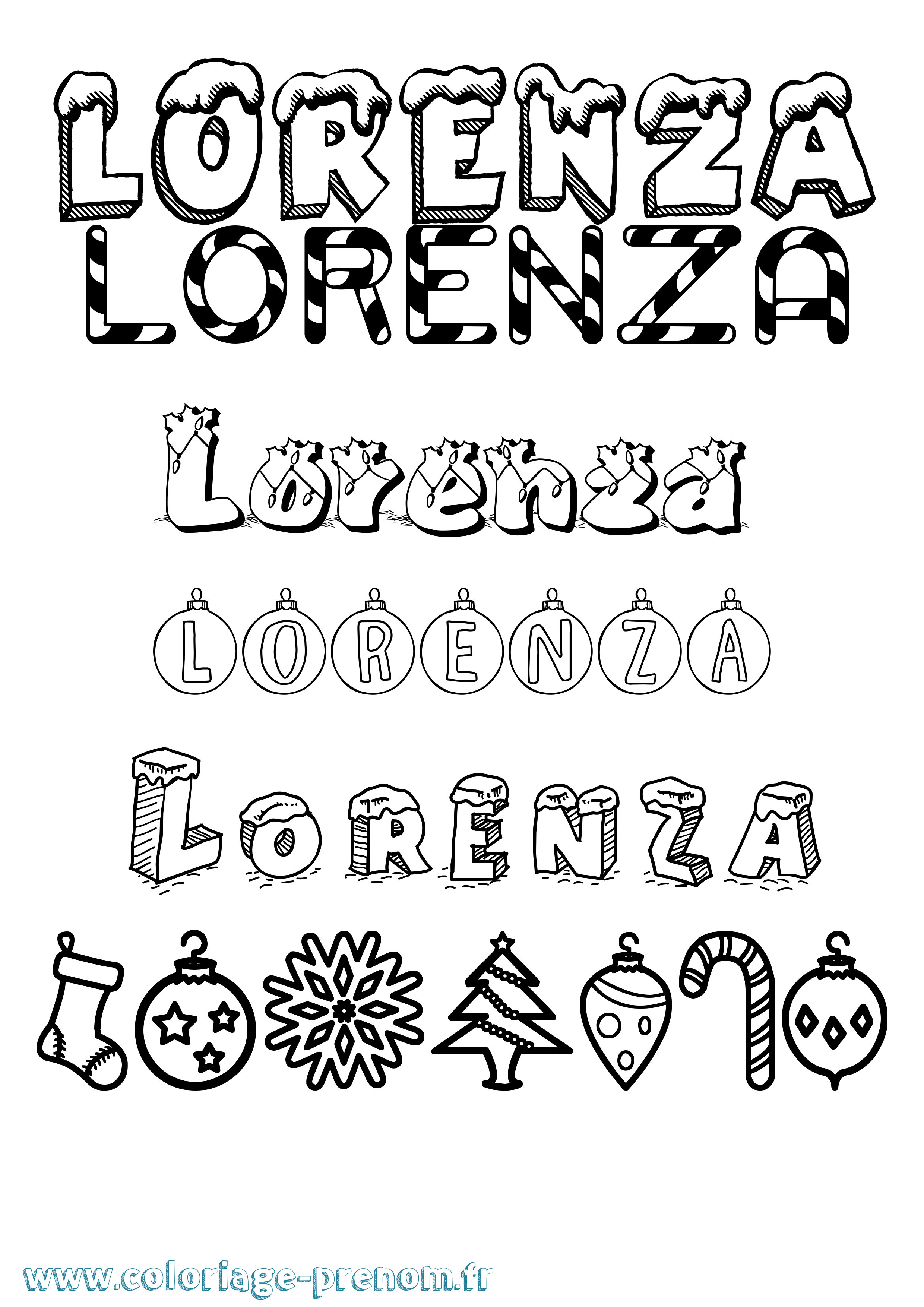 Coloriage Lorenza Noël Coloriage prénom Lorenza Noël