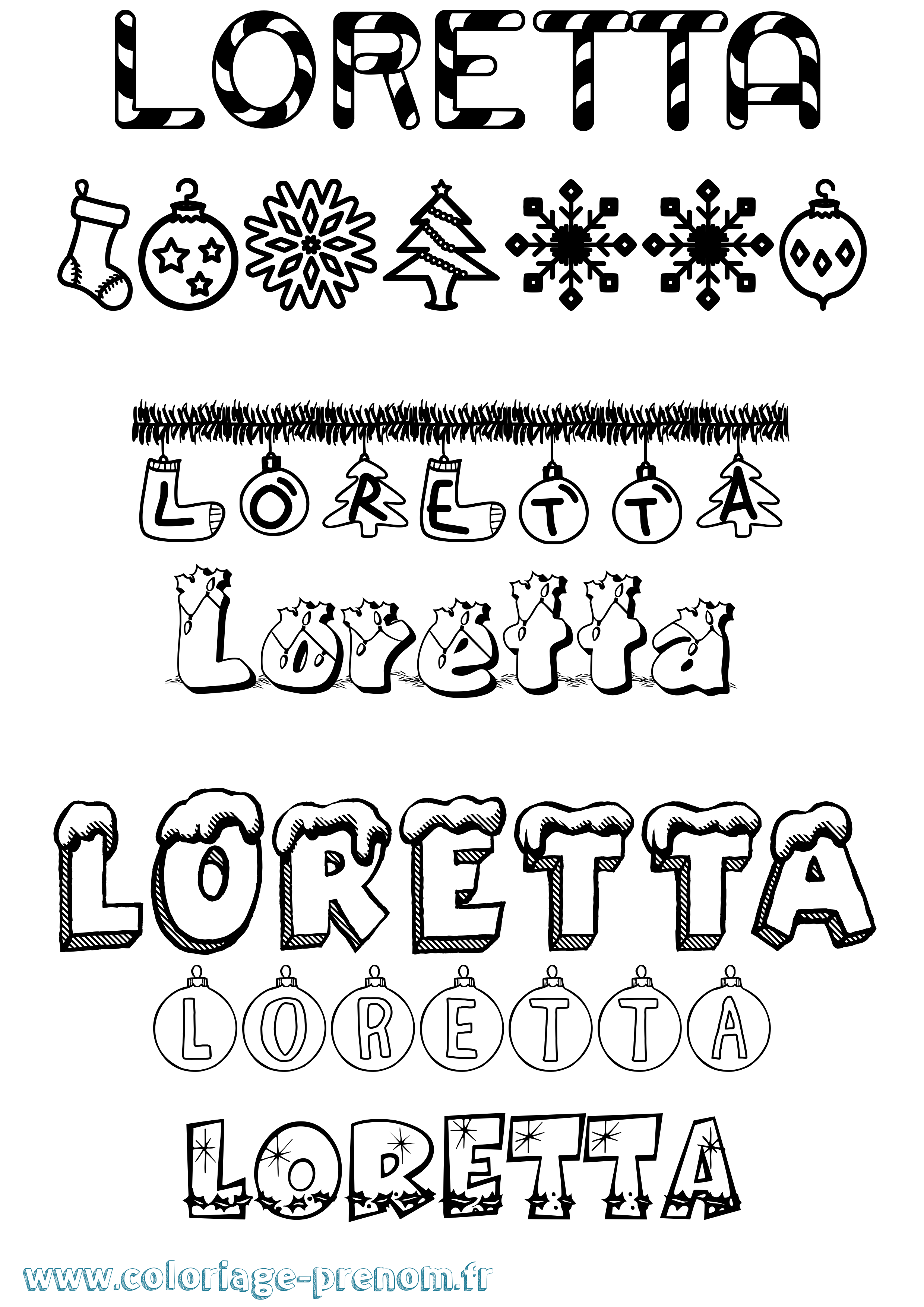 Coloriage Loretta Noël Coloriage prénom Loretta Noël