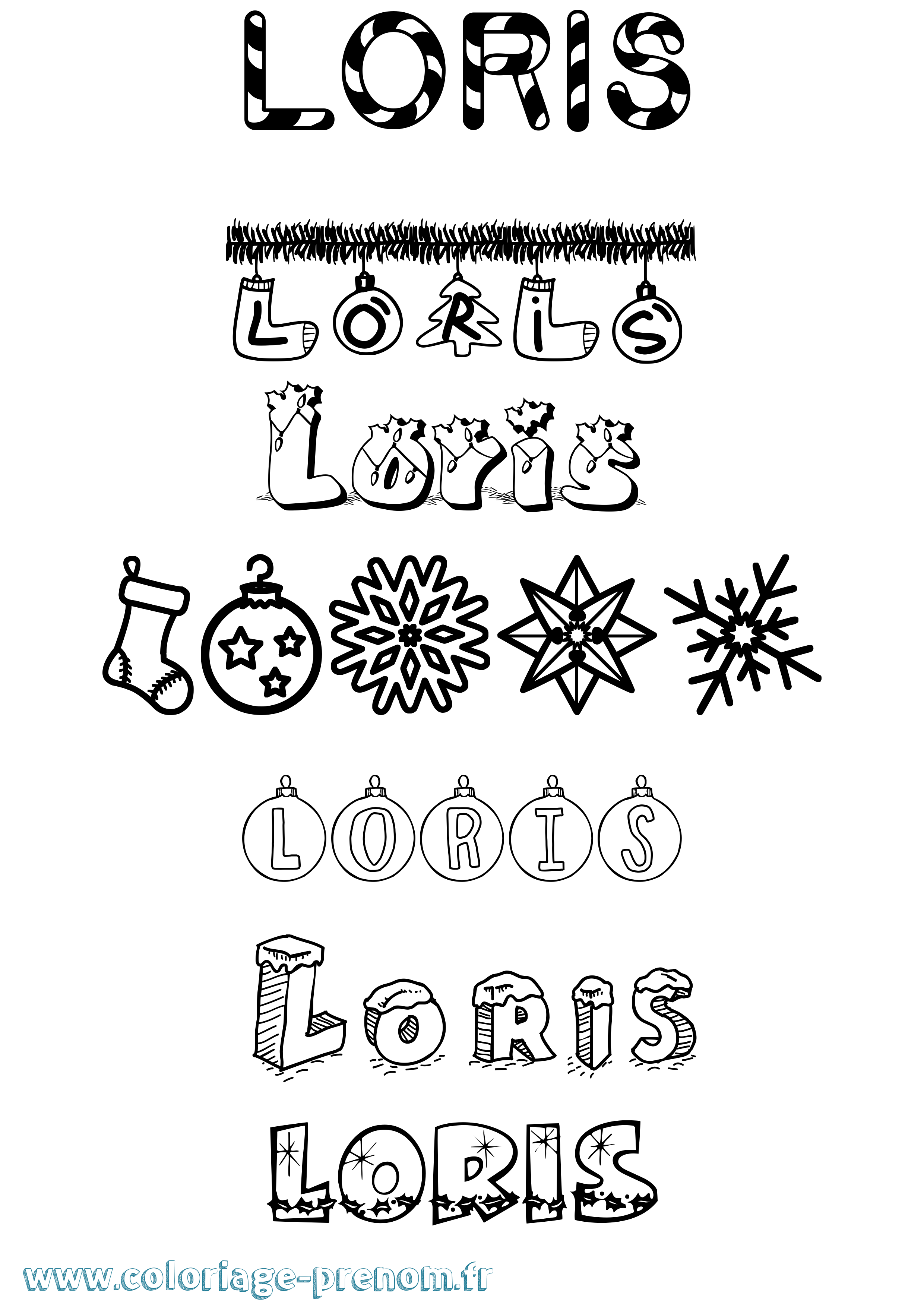 Coloriage prénom Loris Noël