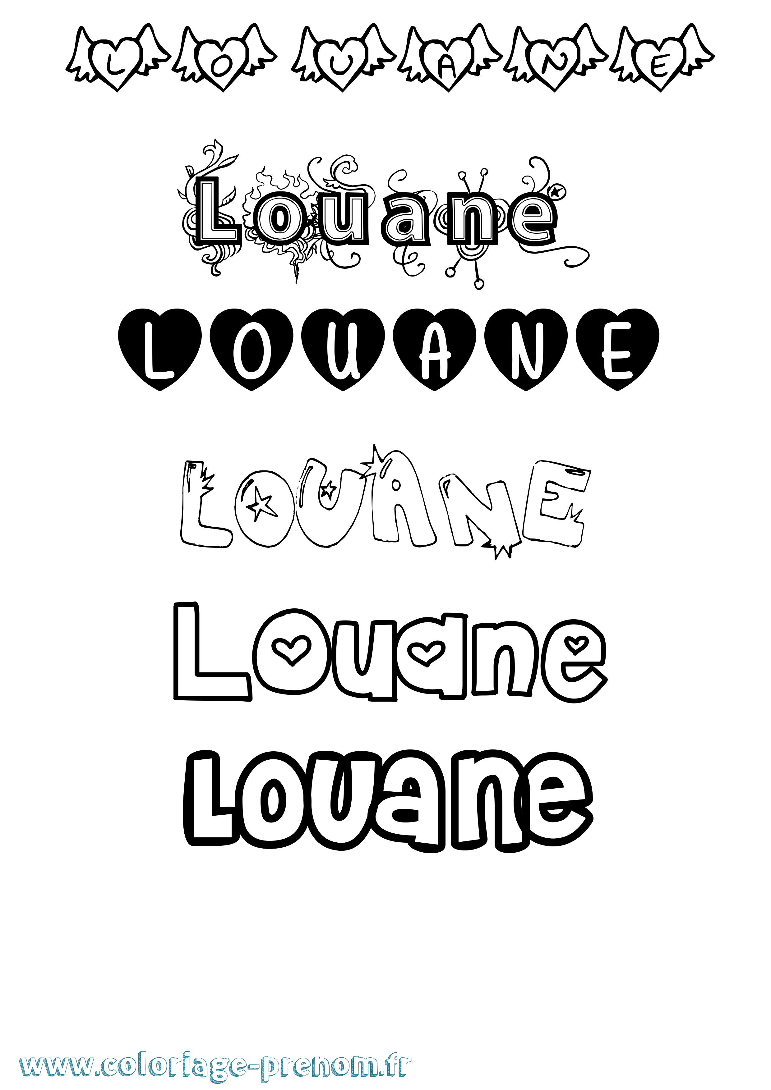 Coloriage prénom Louane Girly