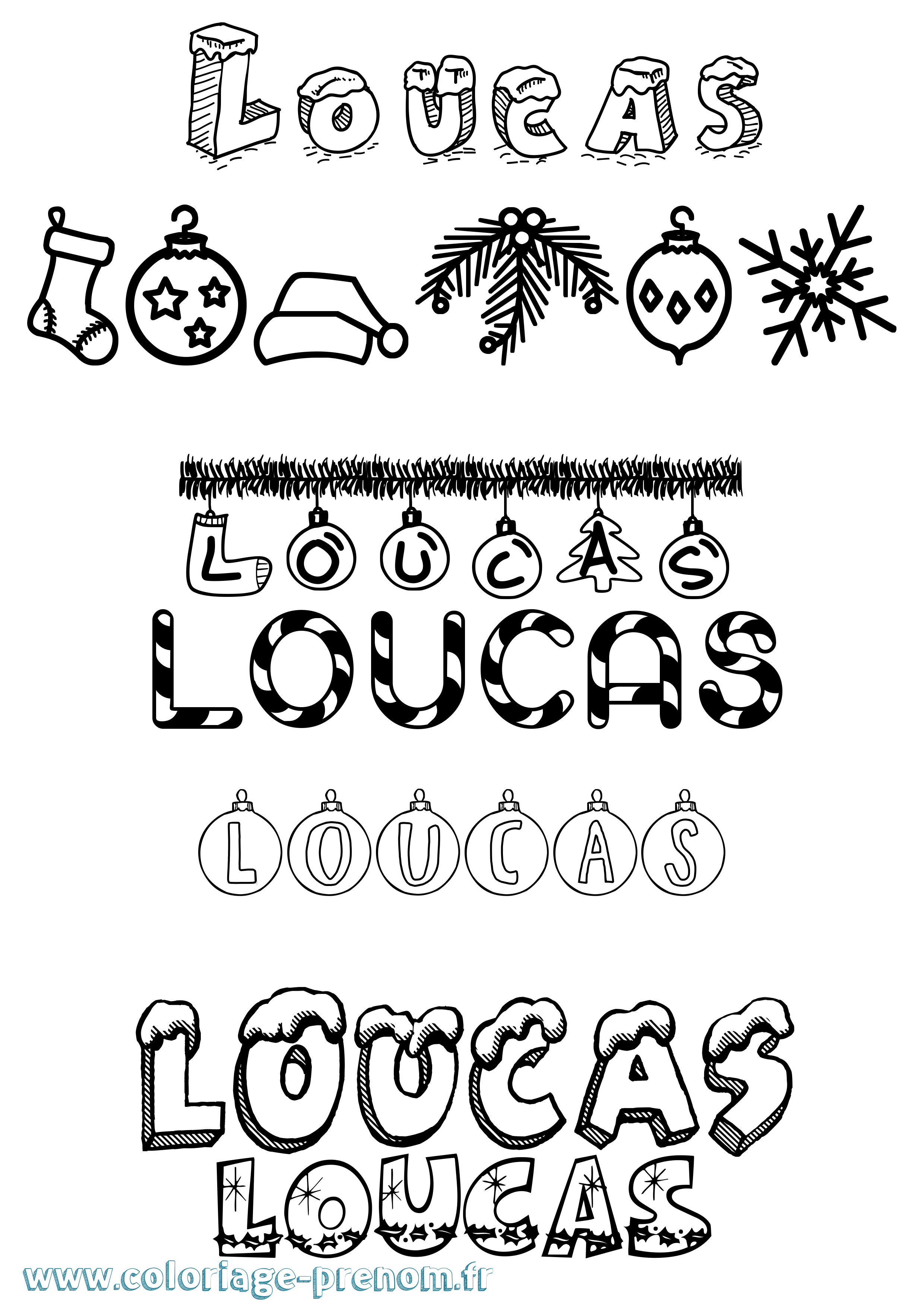 Coloriage Loucas Noël Coloriage prénom Loucas Noël
