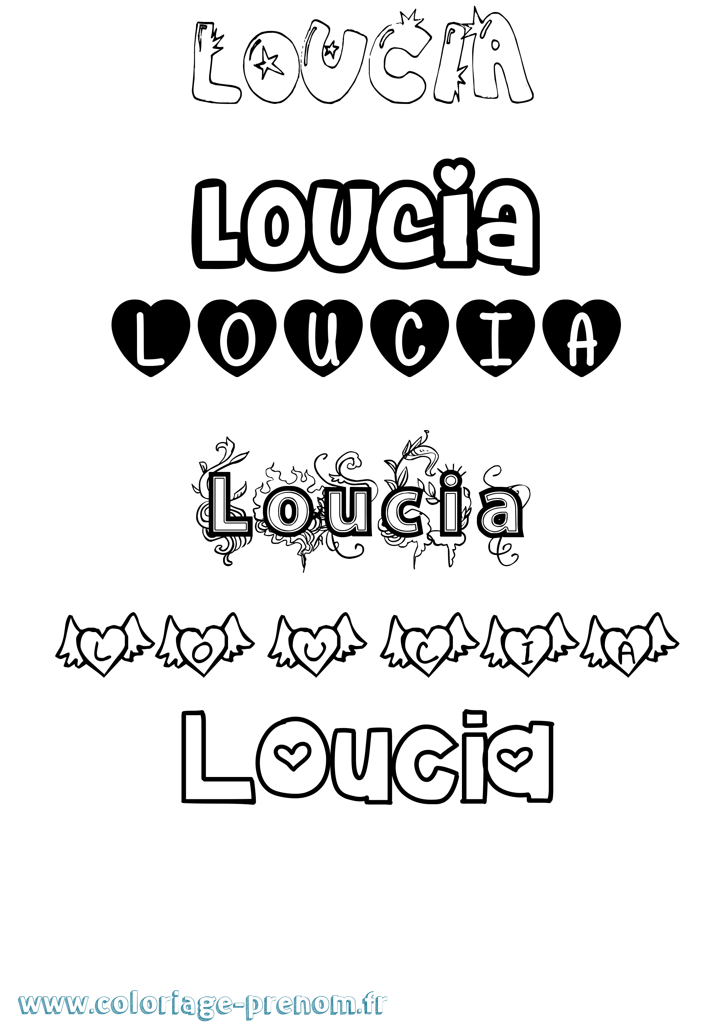 Coloriage prénom Loucia Girly