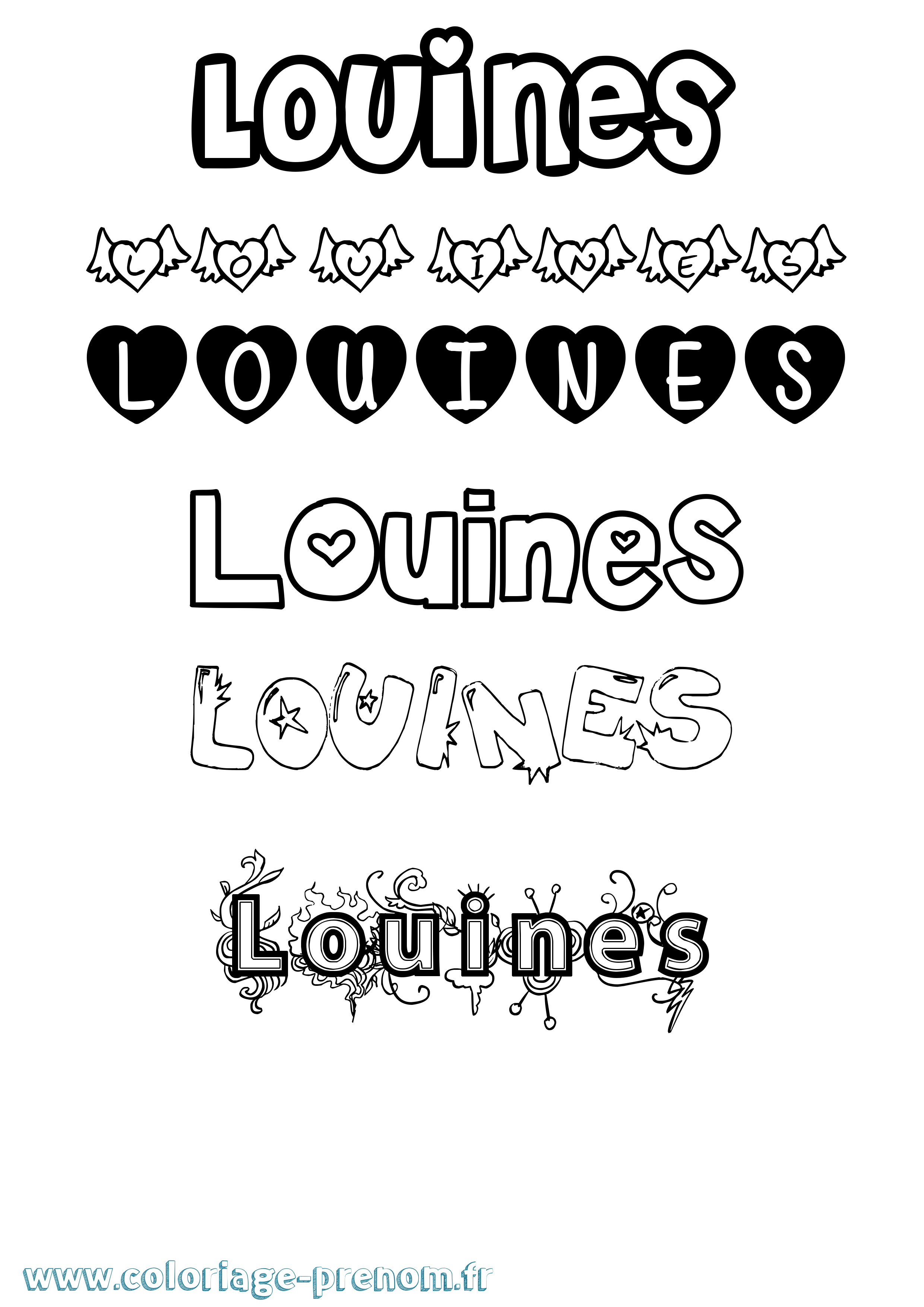 Coloriage prénom Louines Girly