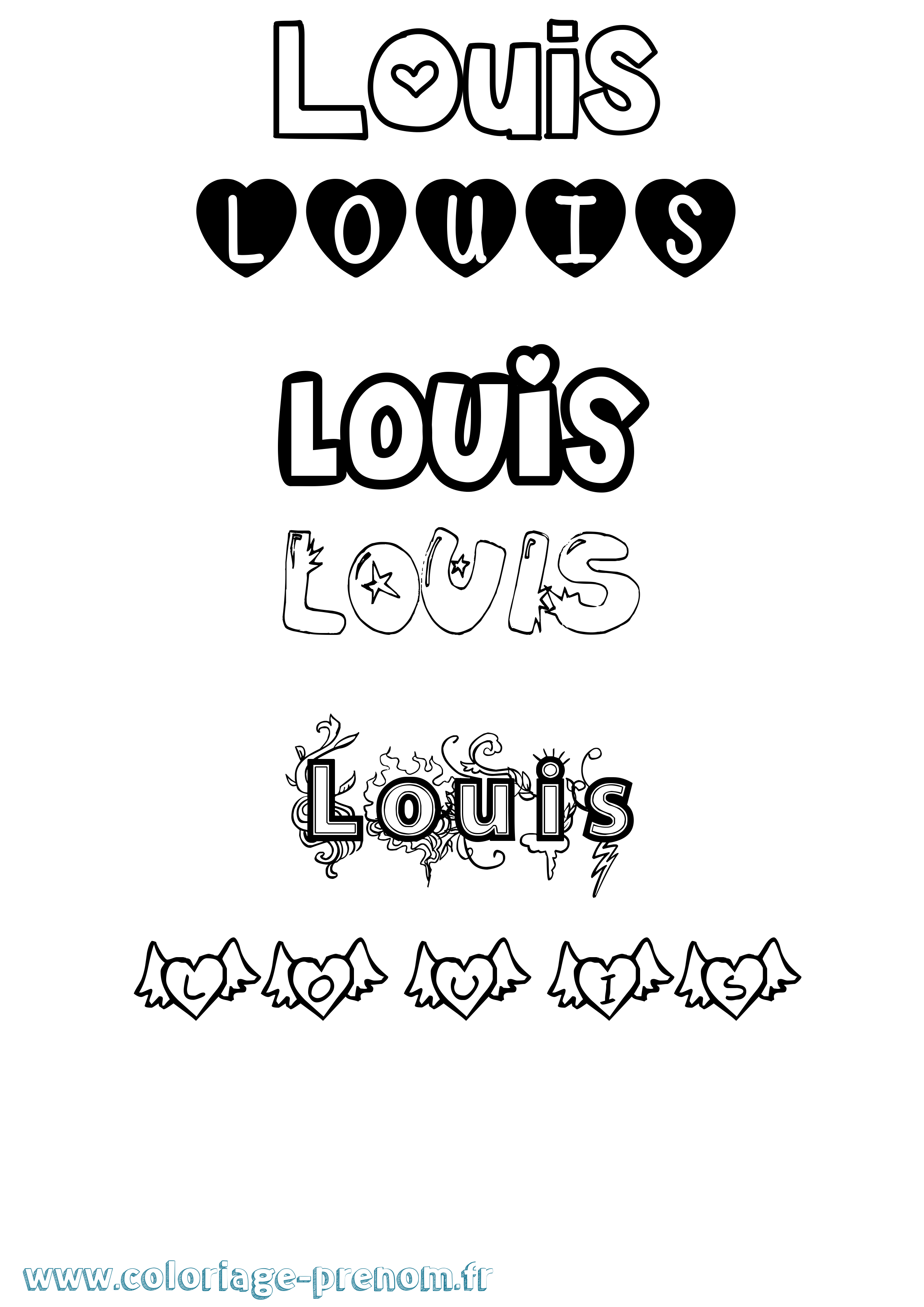 Coloriage prénom Louis Girly