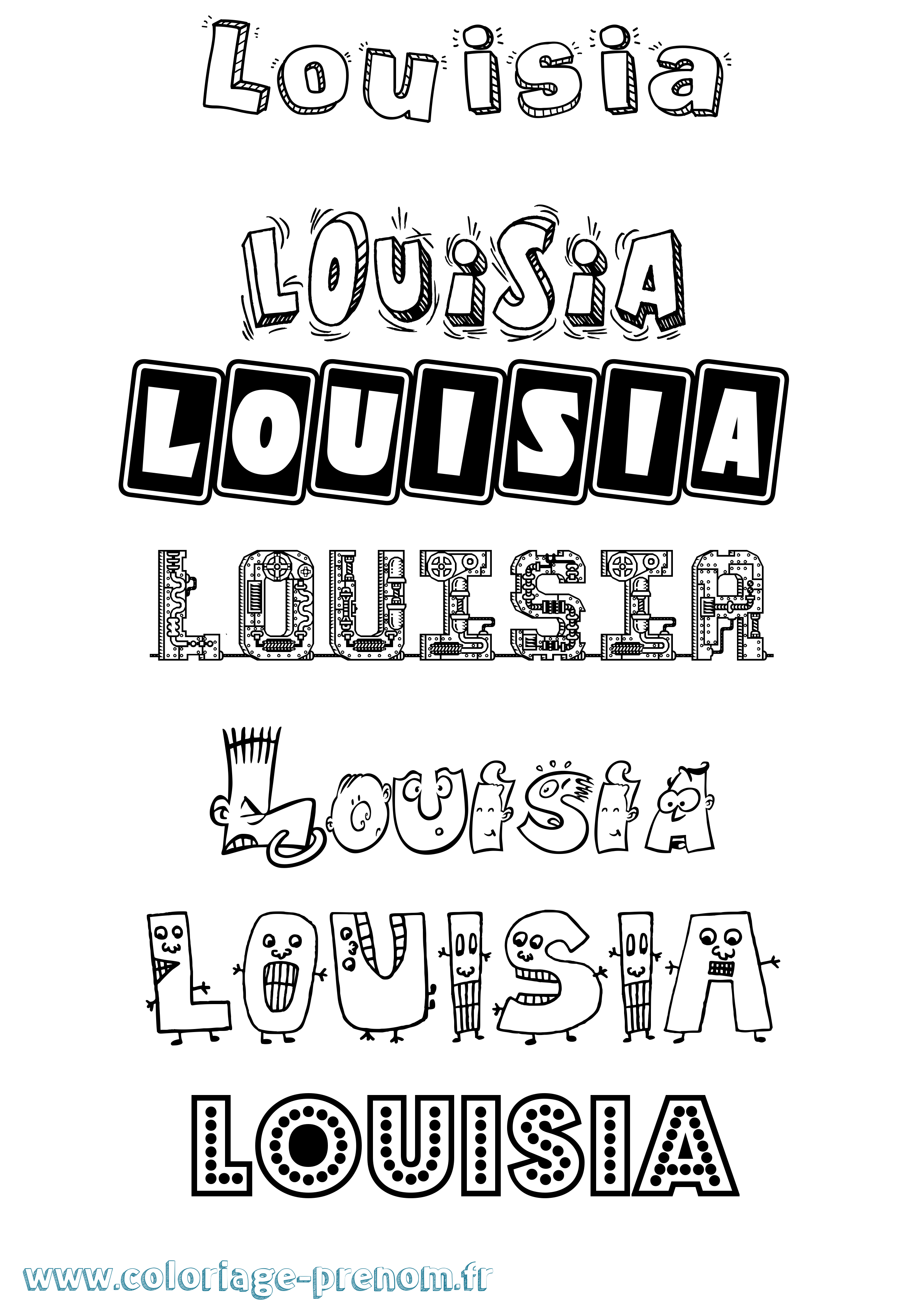 Coloriage prénom Louisia Fun