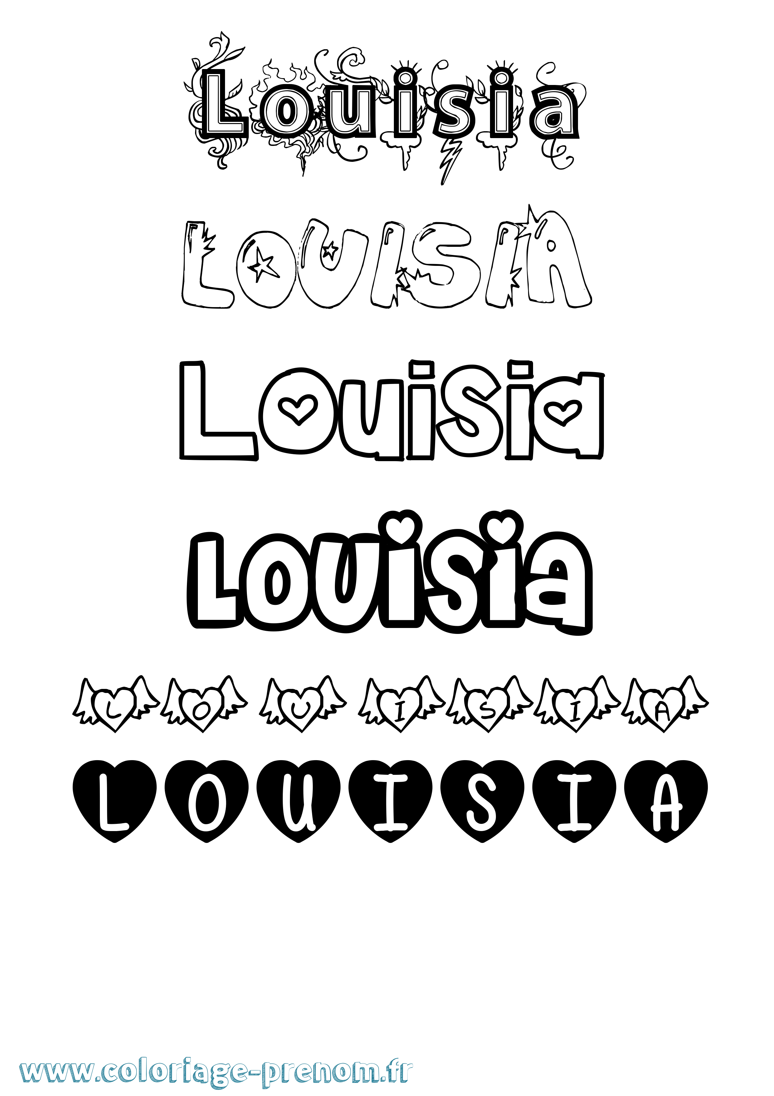 Coloriage prénom Louisia Girly