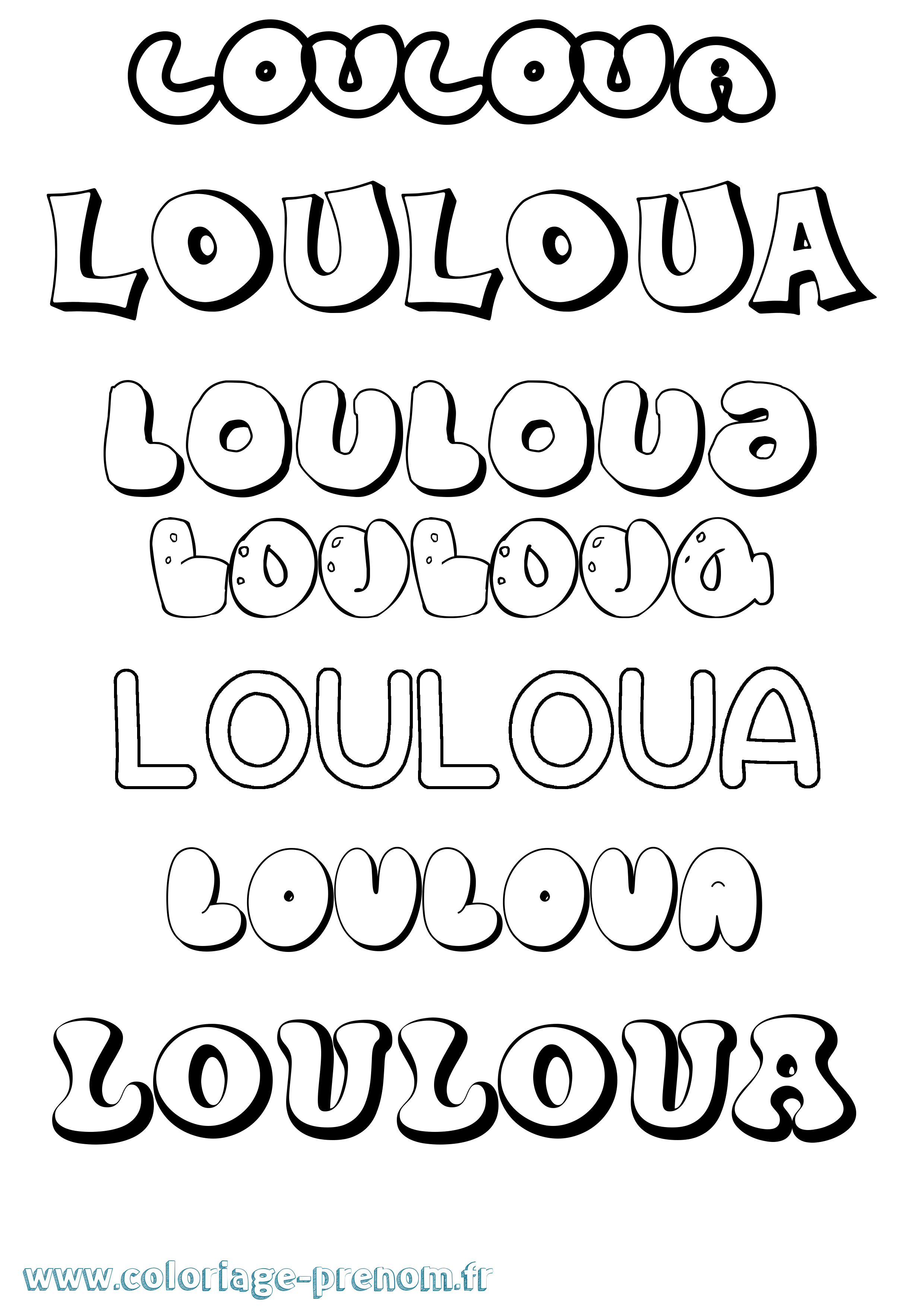 Coloriage prénom Louloua Bubble