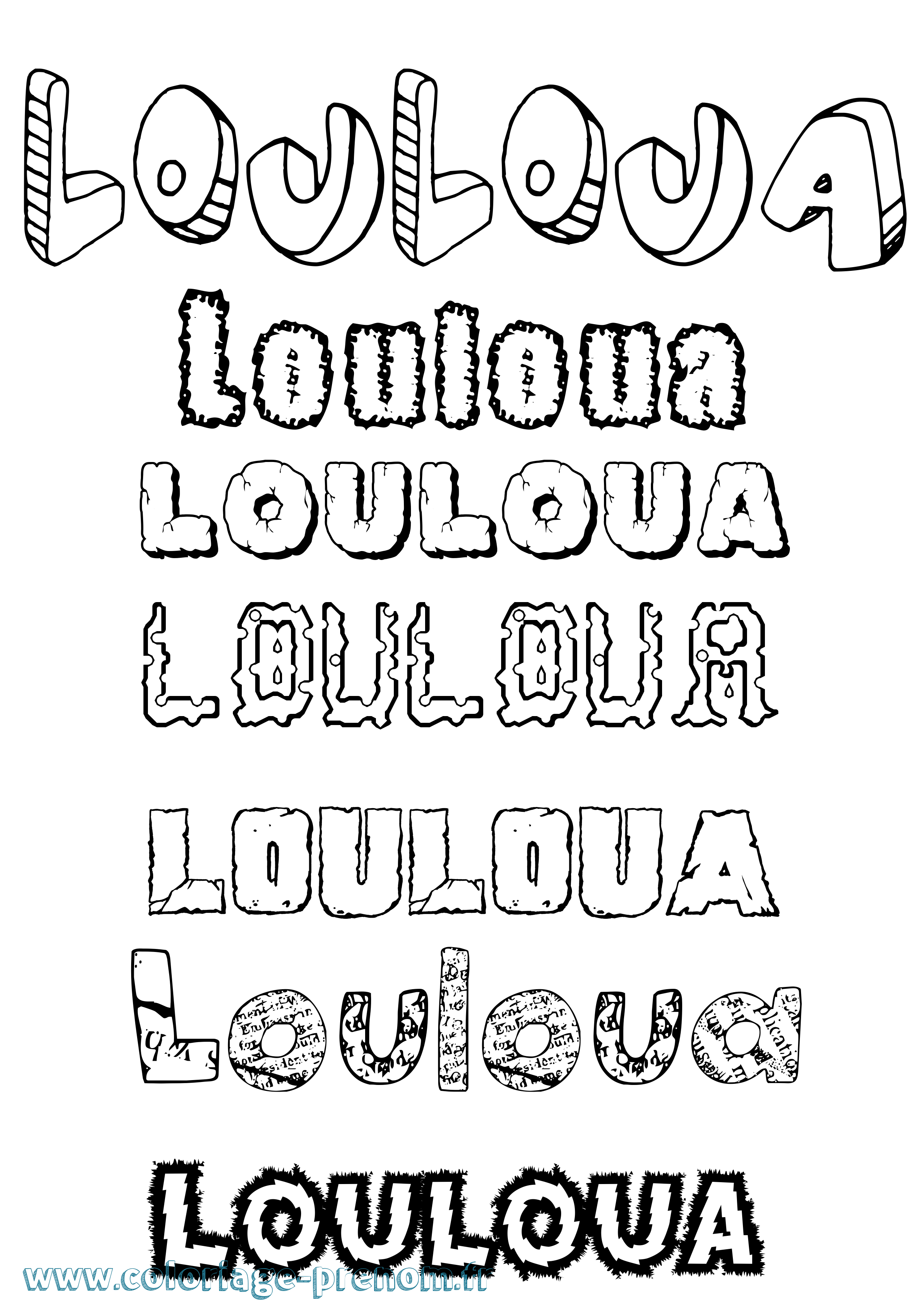 Coloriage prénom Louloua Destructuré