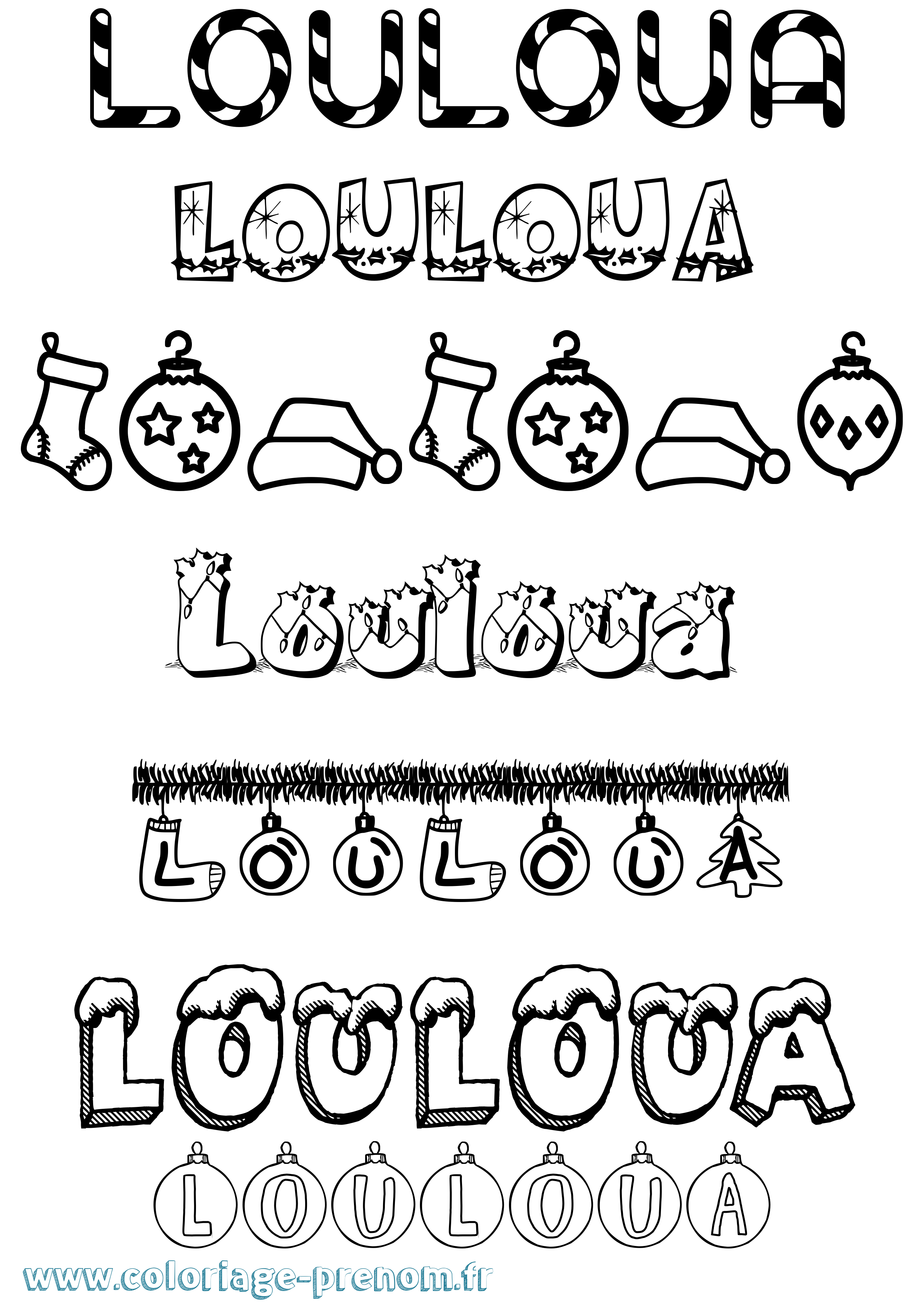 Coloriage prénom Louloua Noël