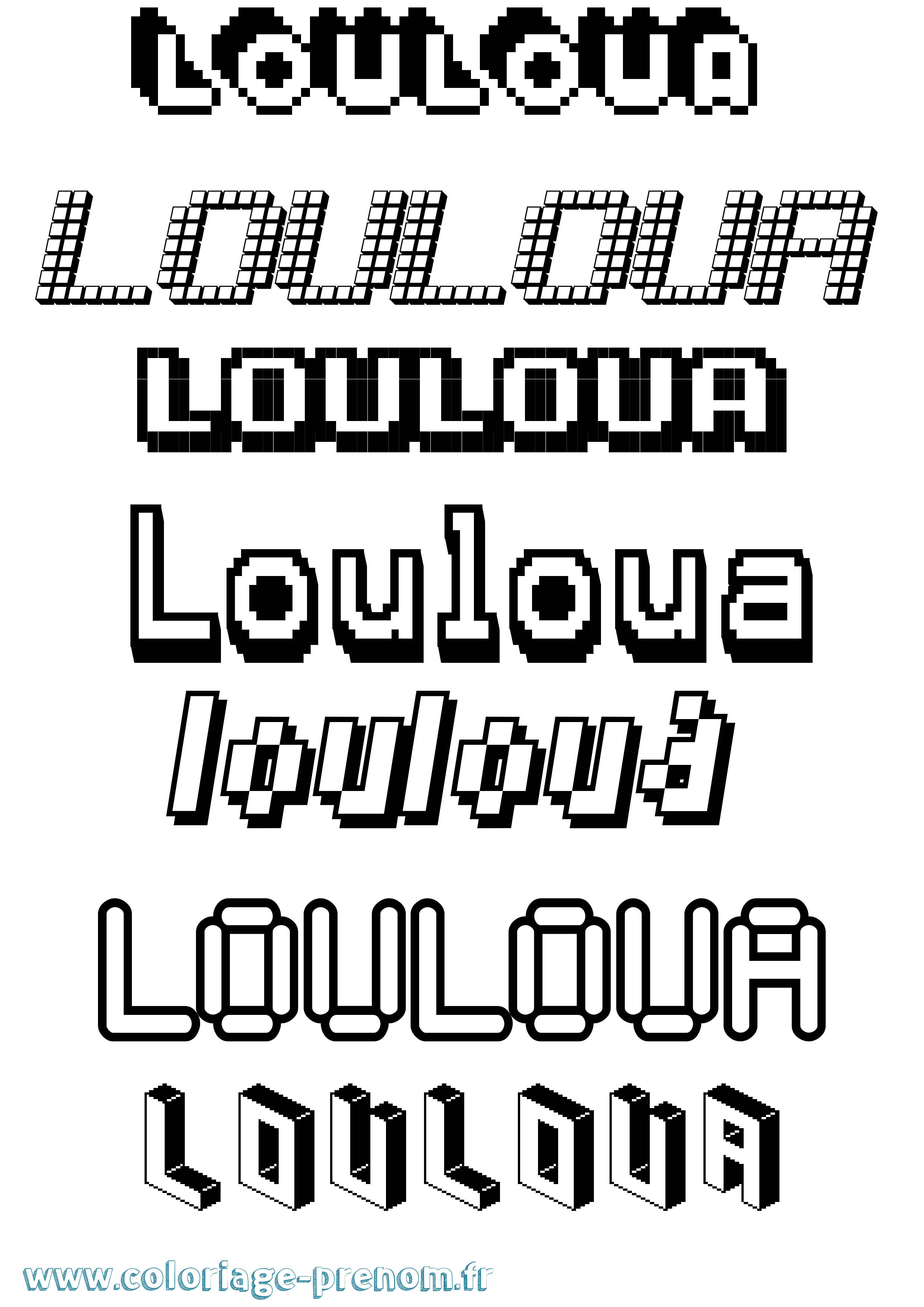 Coloriage prénom Louloua Pixel