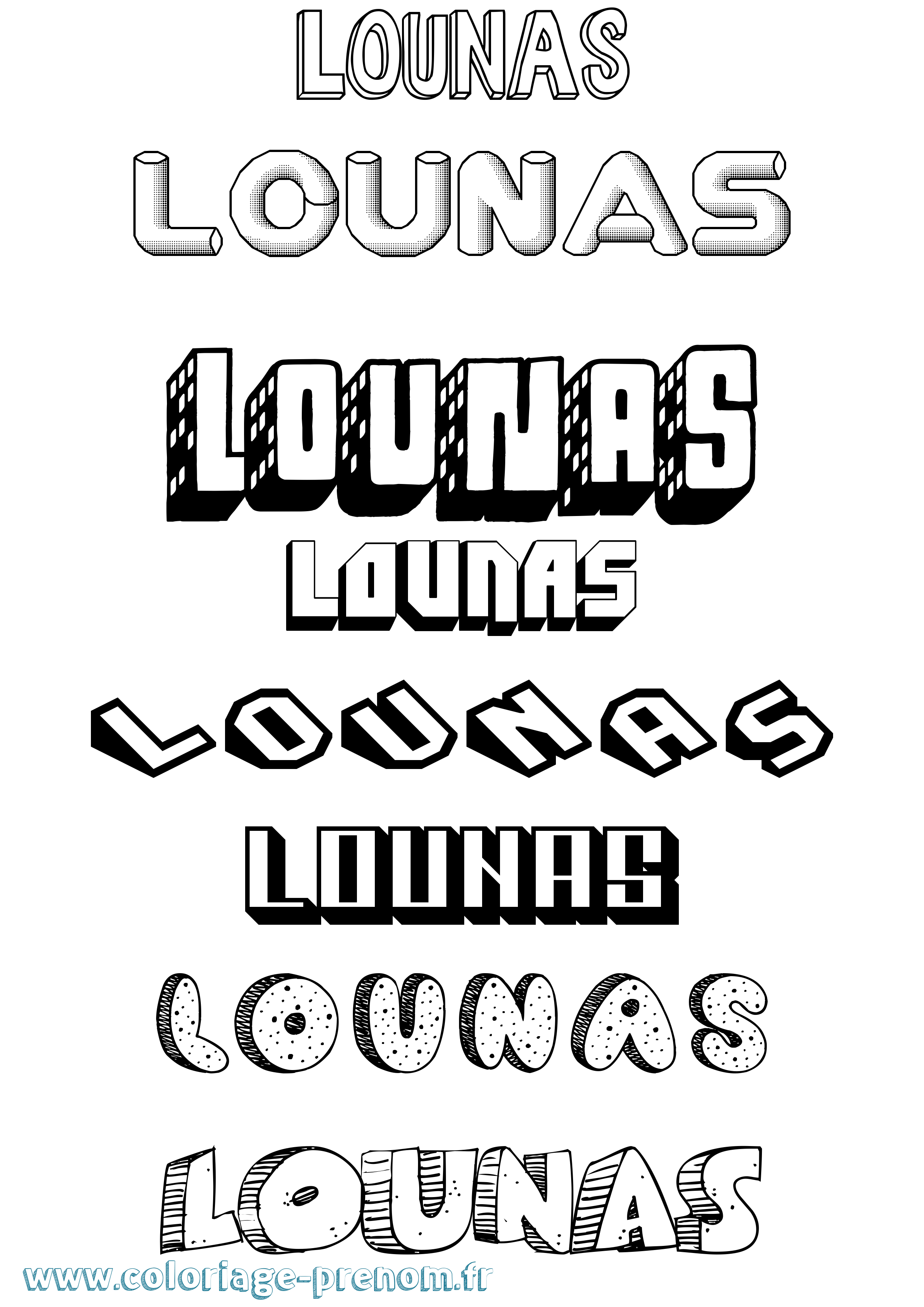 Coloriage Lounas Effet 3D Coloriage prénom Lounas Effet 3D