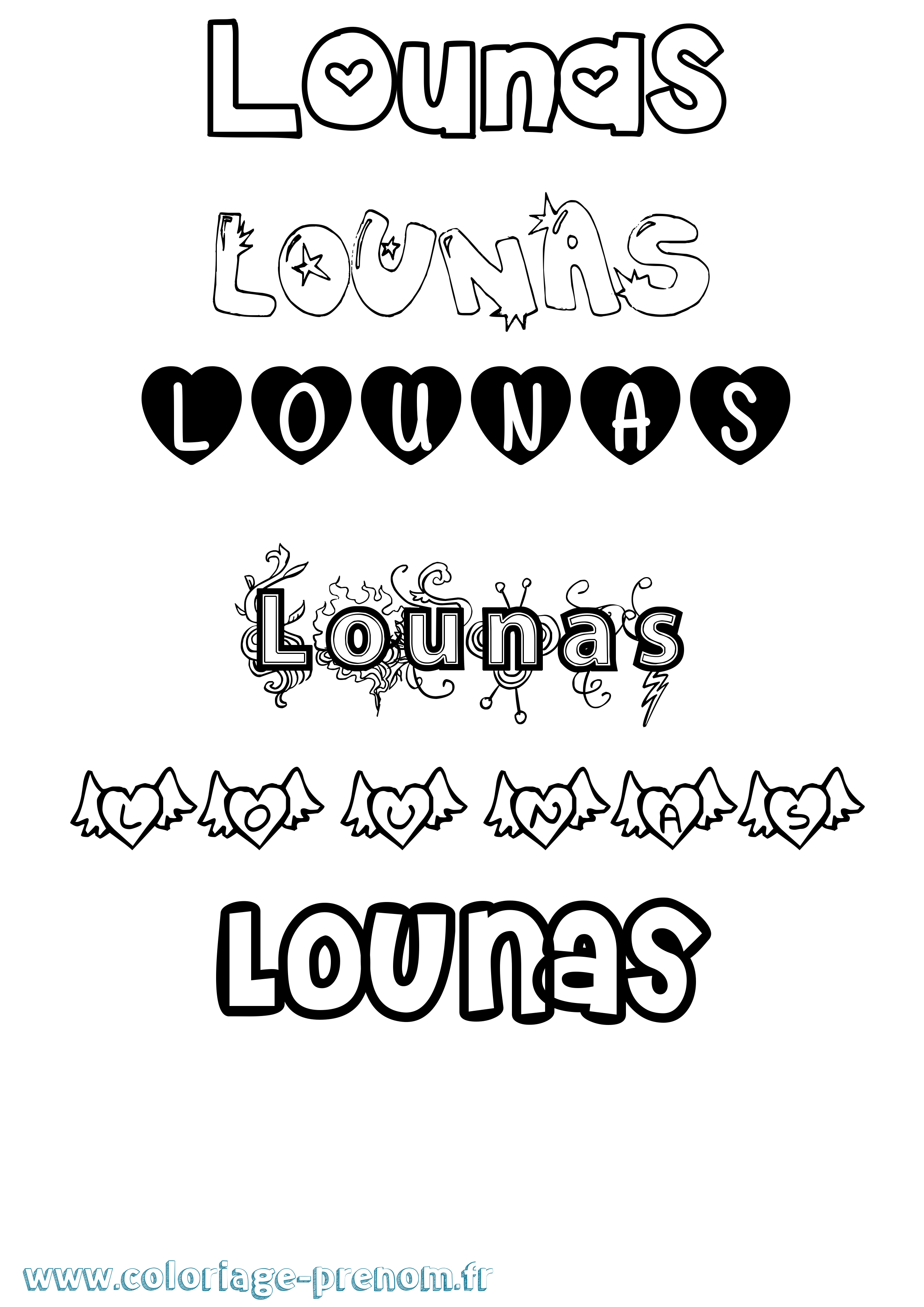 Coloriage Lounas Girly Coloriage prénom Lounas Girly