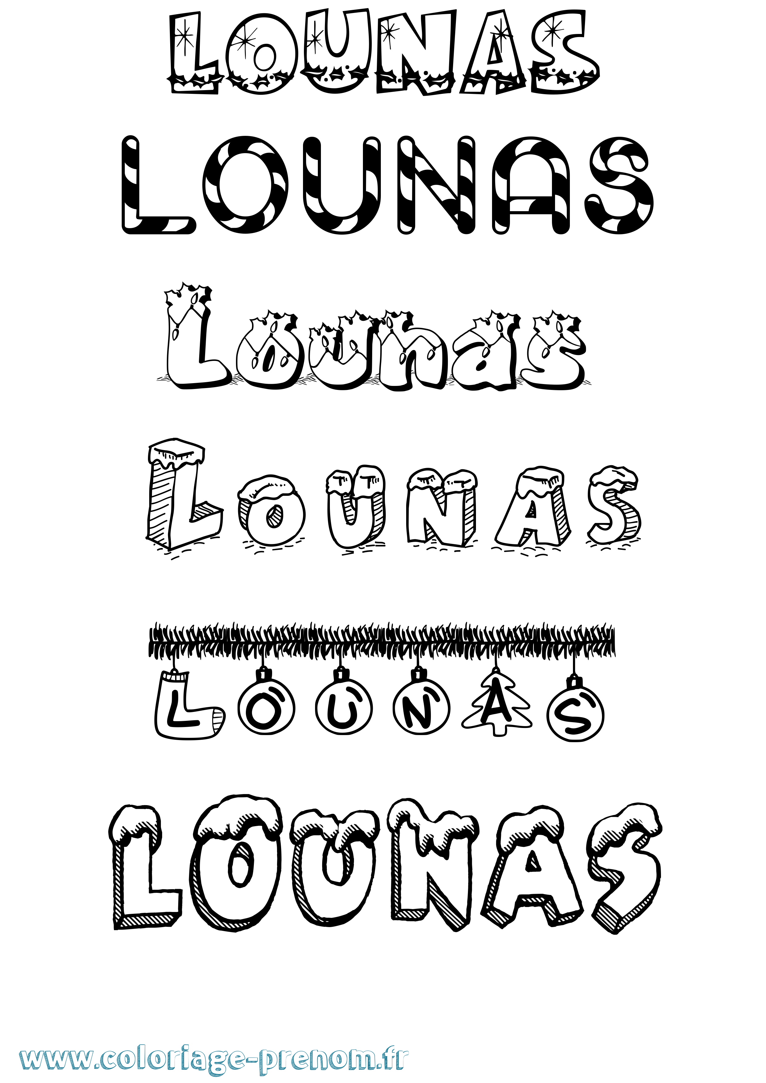 Coloriage Lounas Noël Coloriage prénom Lounas Noël