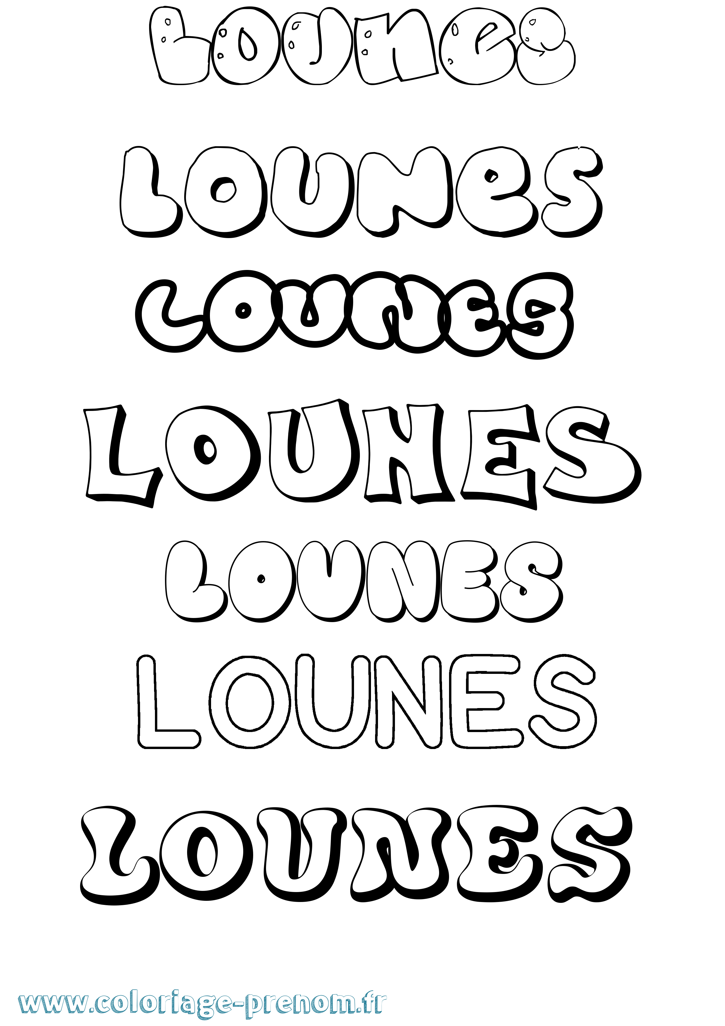 Coloriage prénom Lounes Bubble