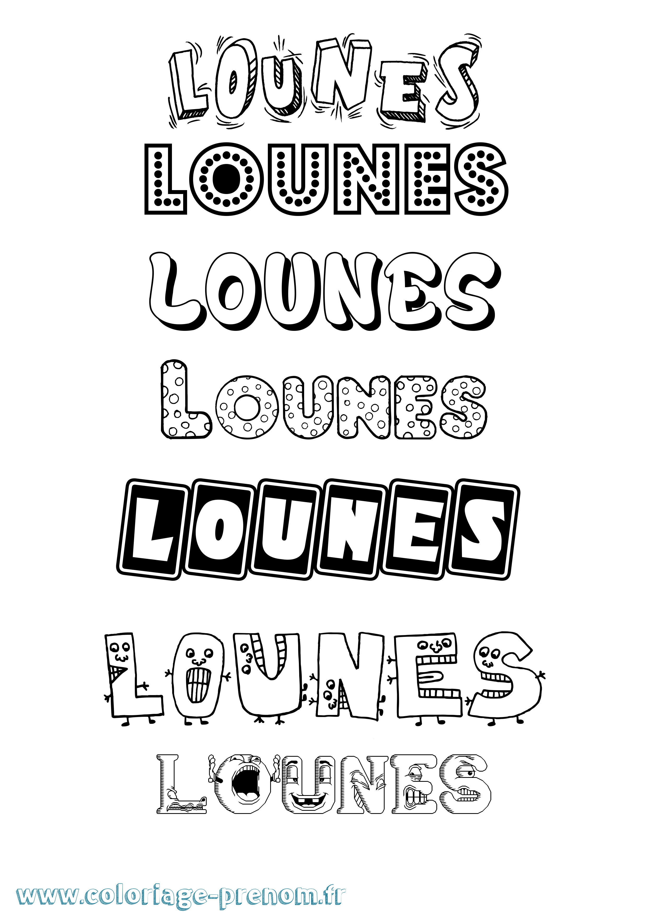 Coloriage prénom Lounes Fun