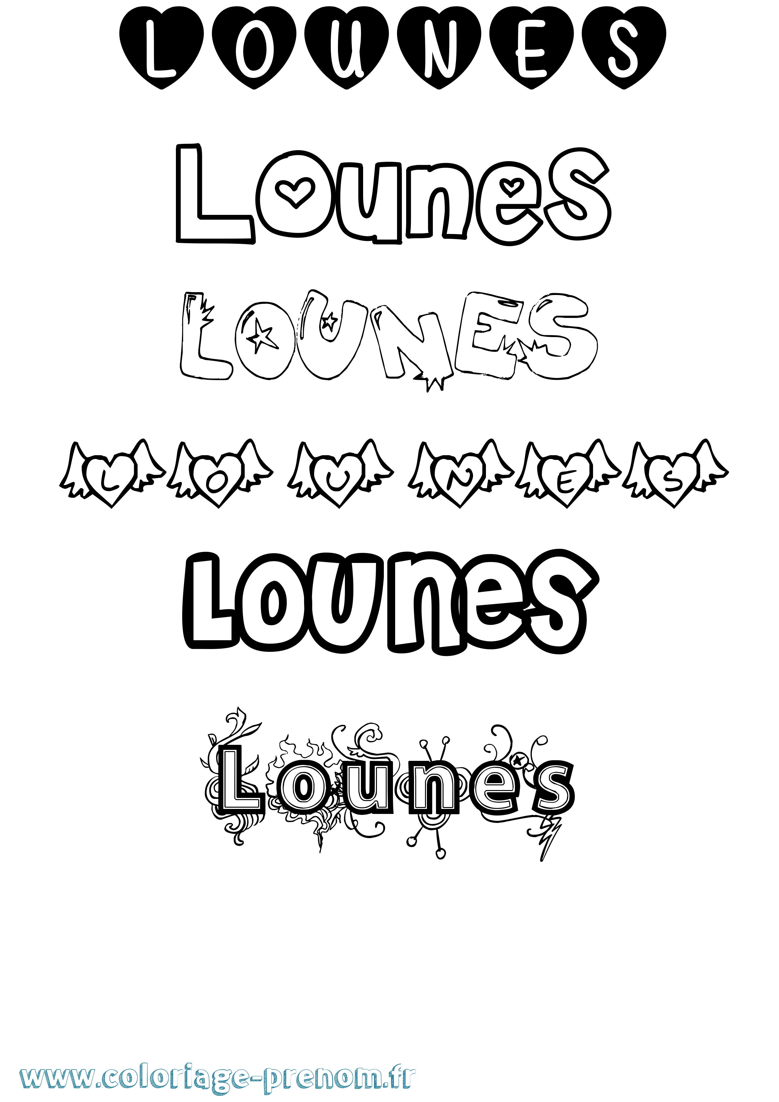 Coloriage prénom Lounes Girly