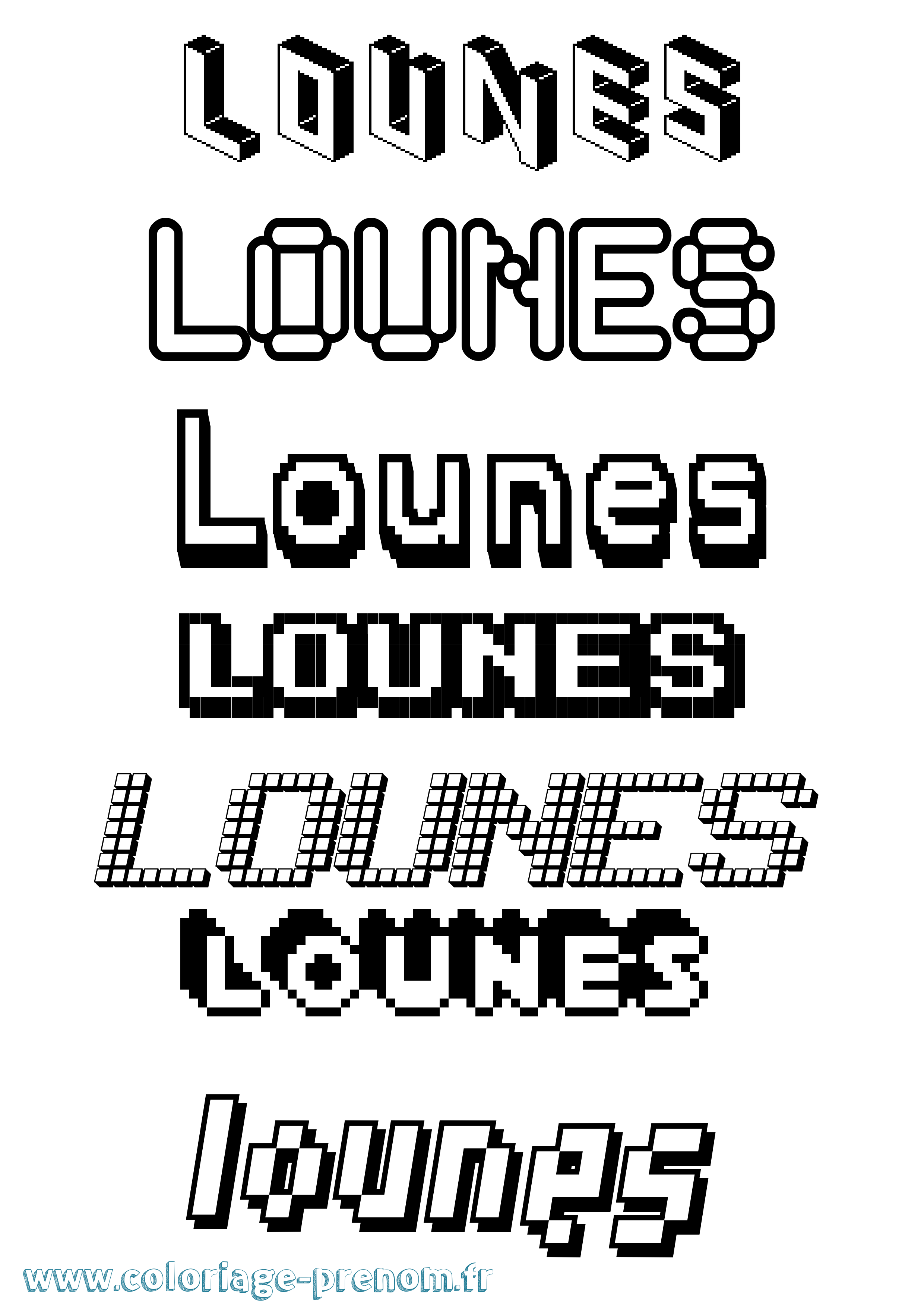 Coloriage prénom Lounes Pixel