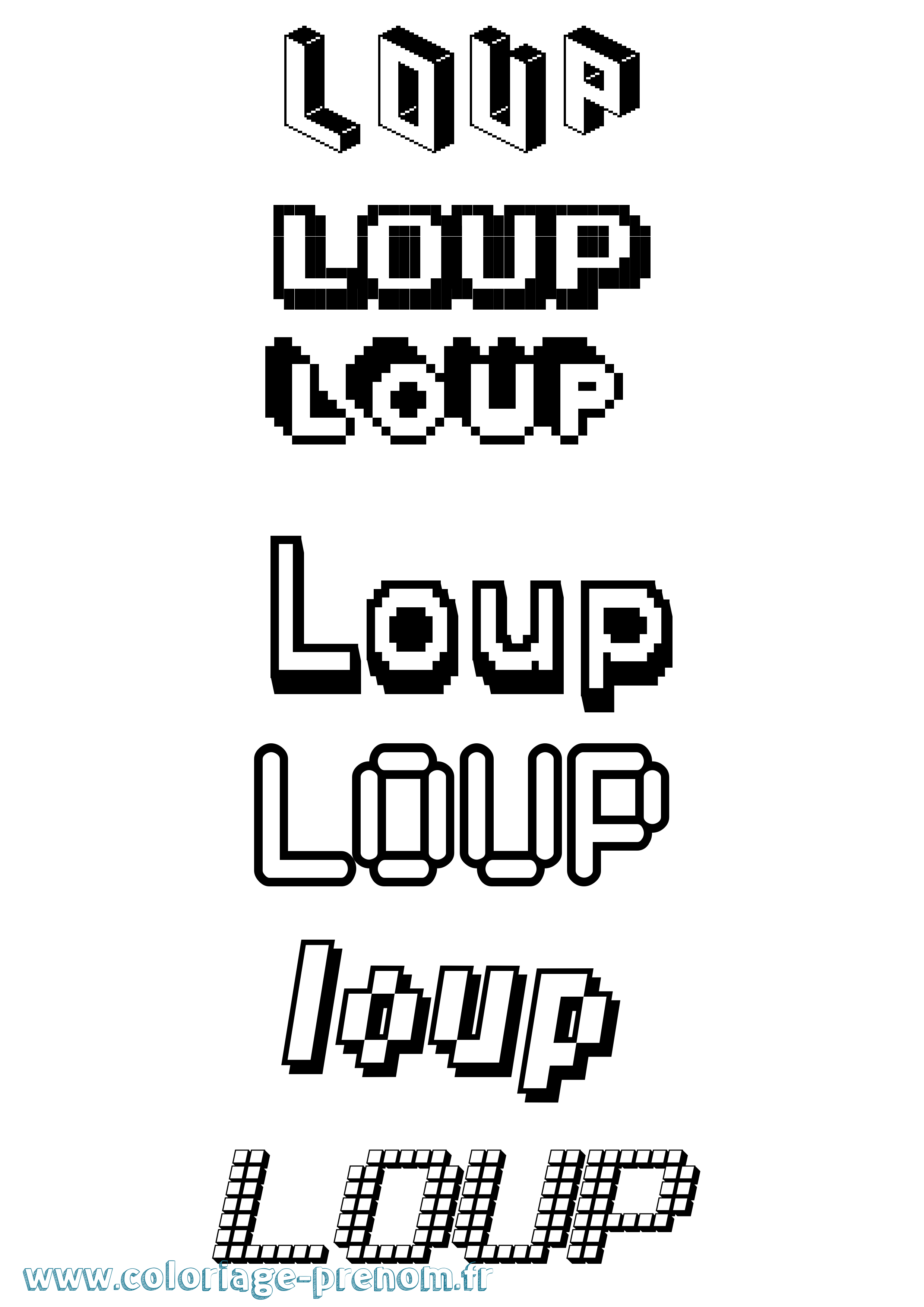 Coloriage prénom Loup Pixel