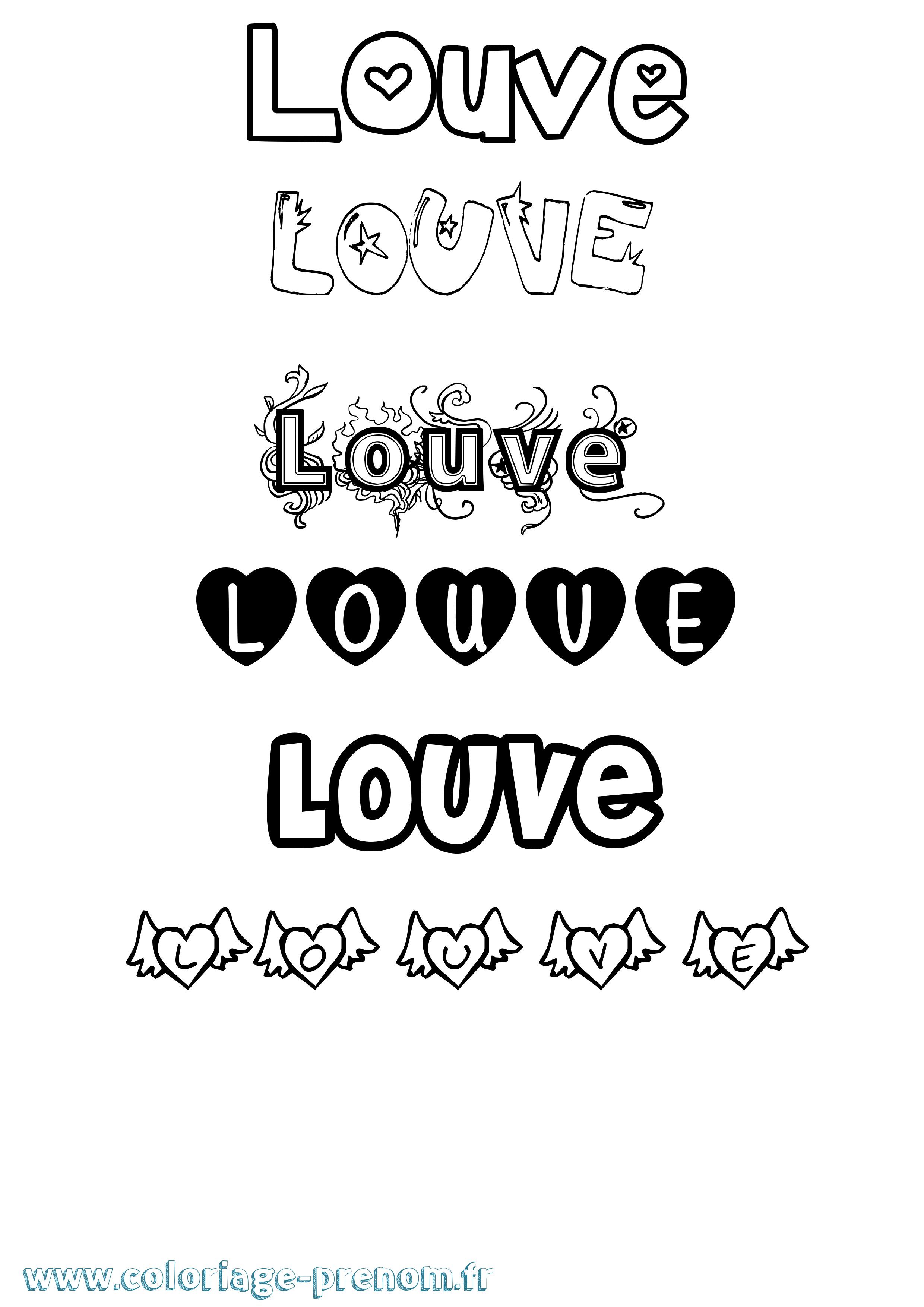 Coloriage Louve Girly Coloriage prénom Louve Girly