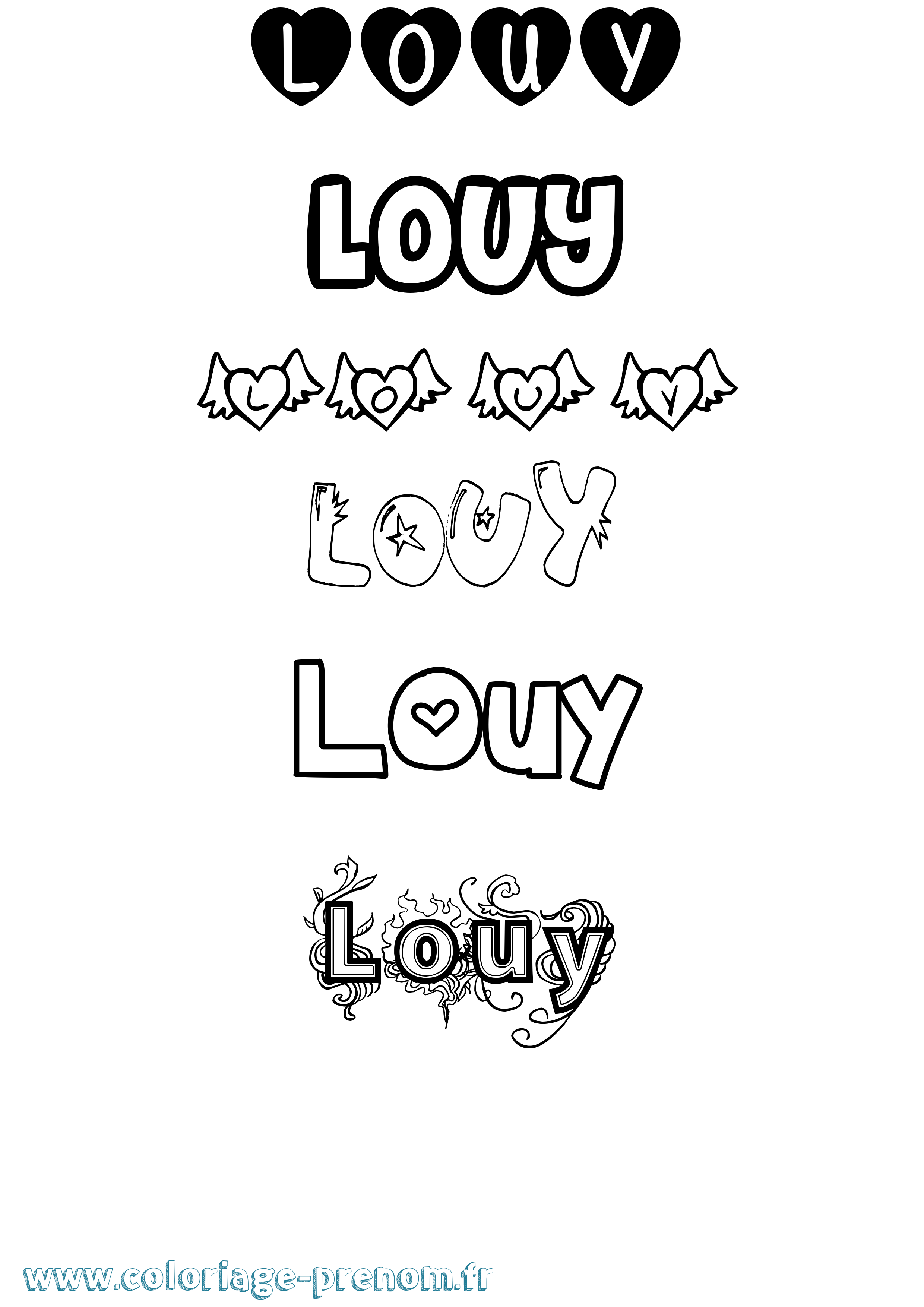 Coloriage prénom Louy Girly