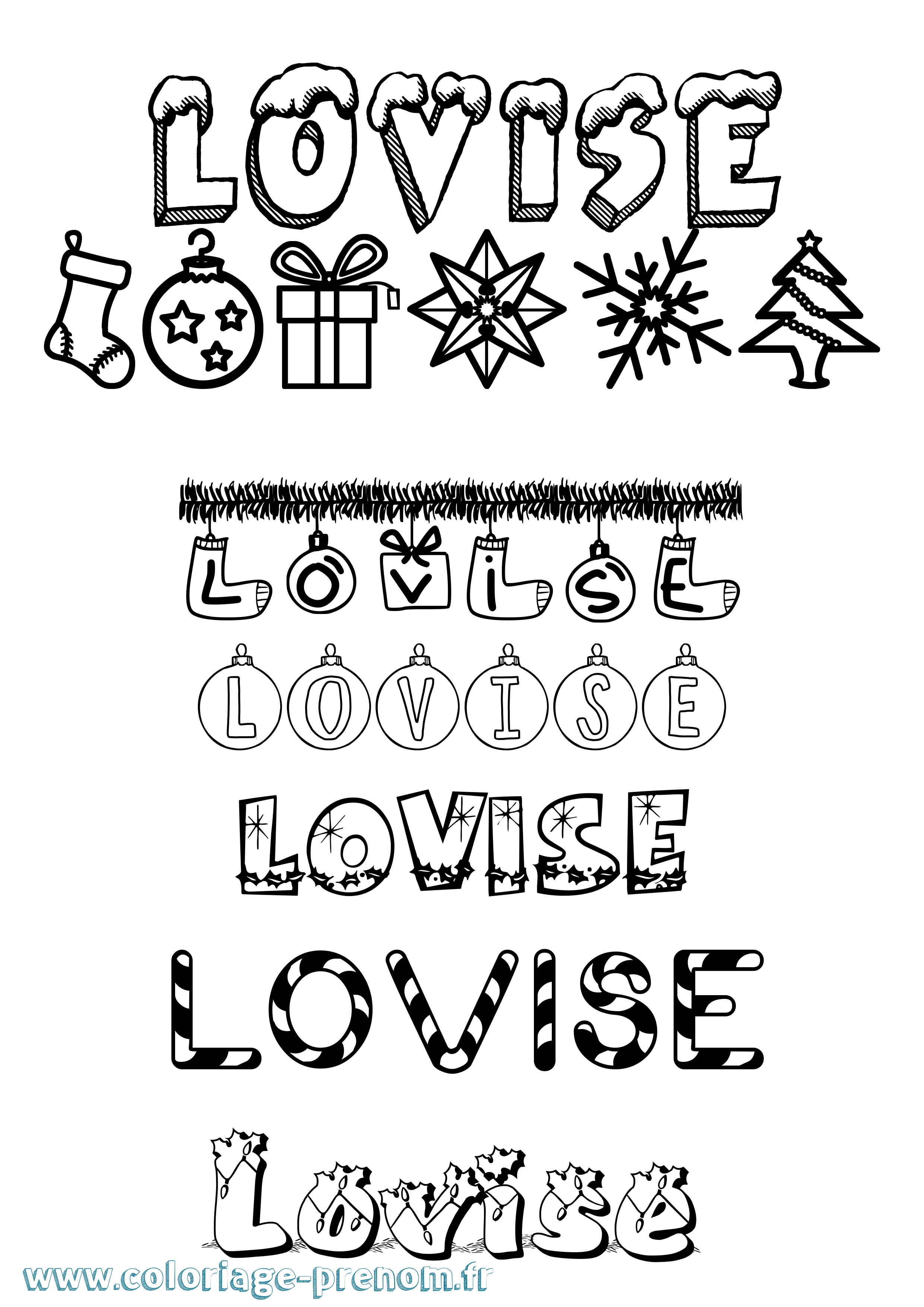 Coloriage prénom Lovise Noël