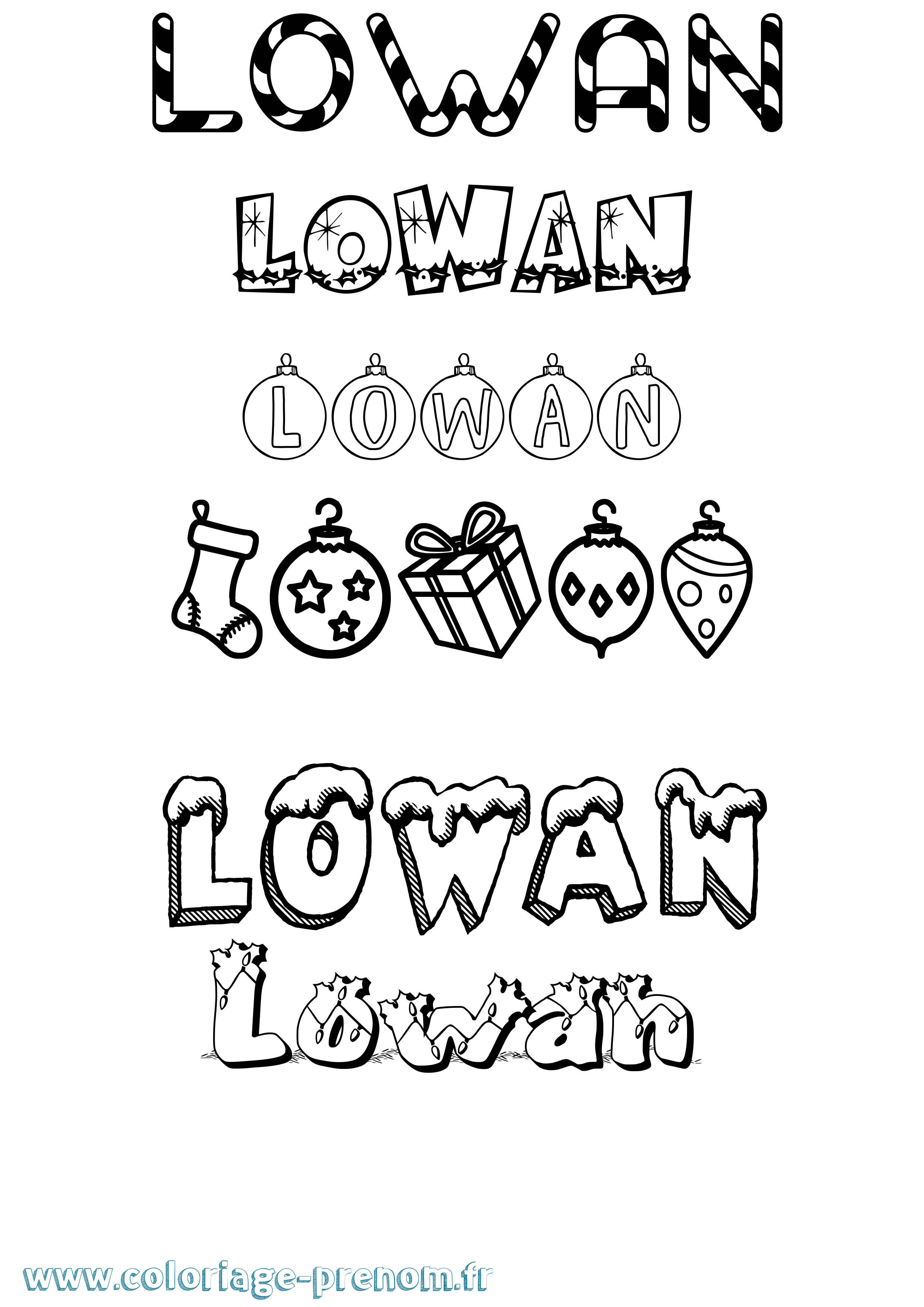 Coloriage prénom Lowan Noël