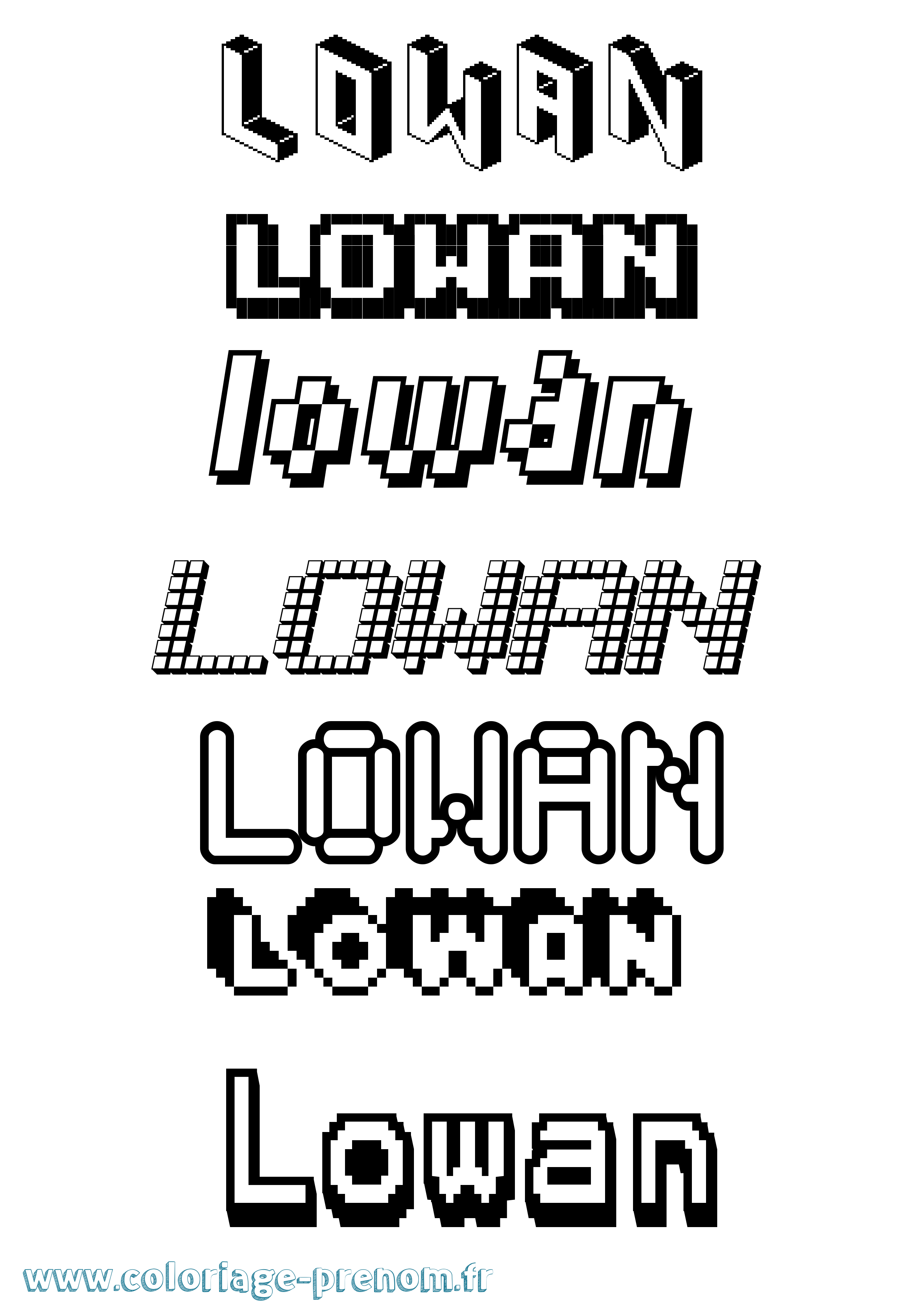 Coloriage prénom Lowan Pixel