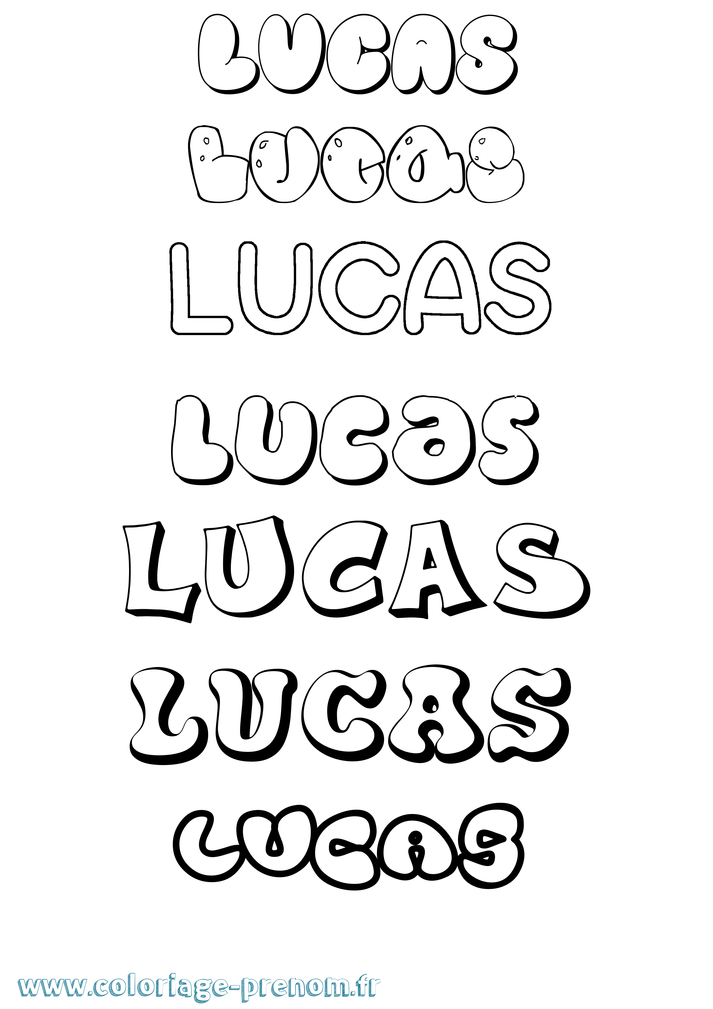 Coloriage prénom Lucas Bubble