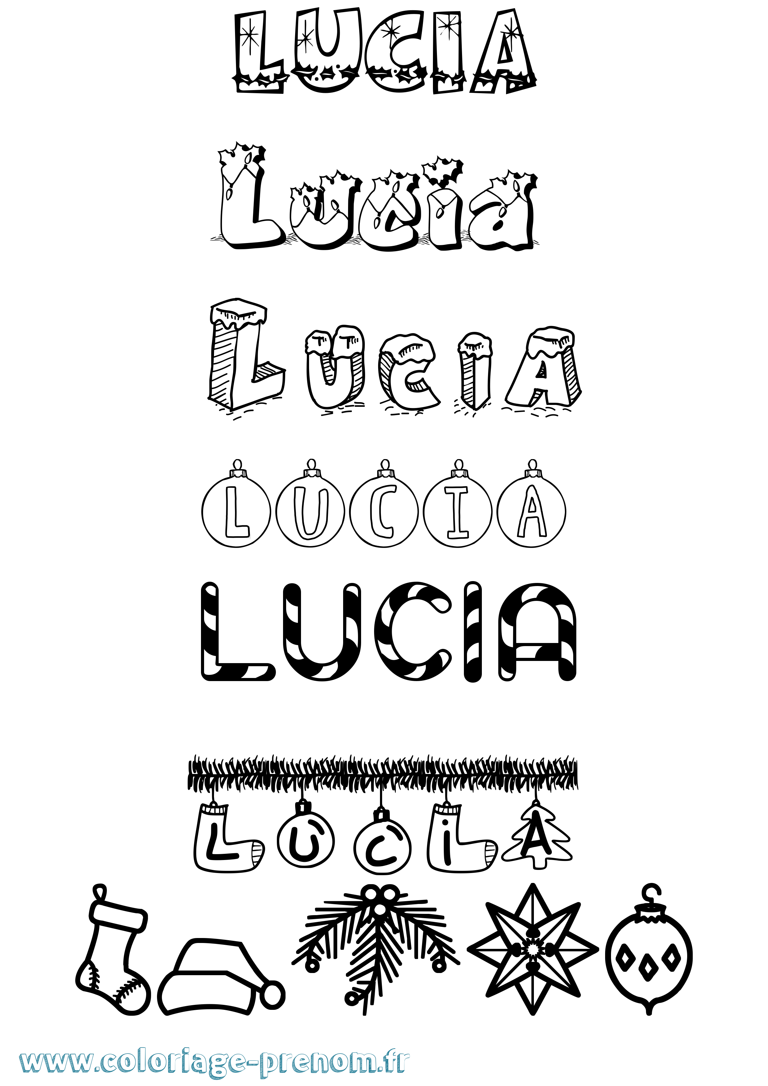 Coloriage prénom Lucia Noël