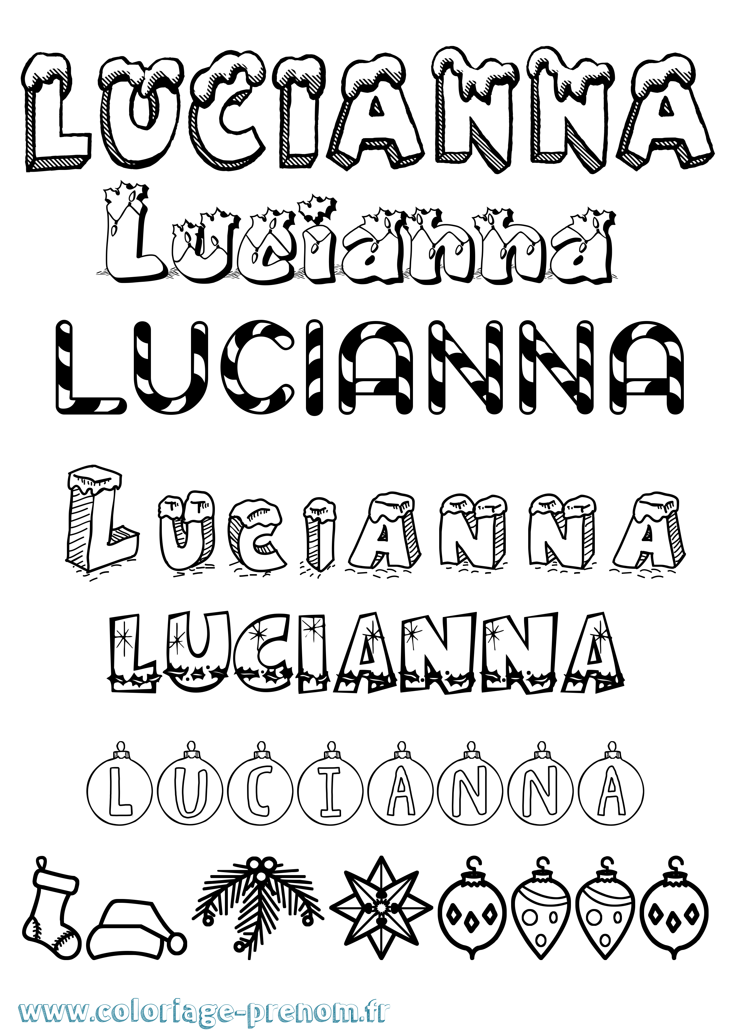 Coloriage prénom Lucianna Noël