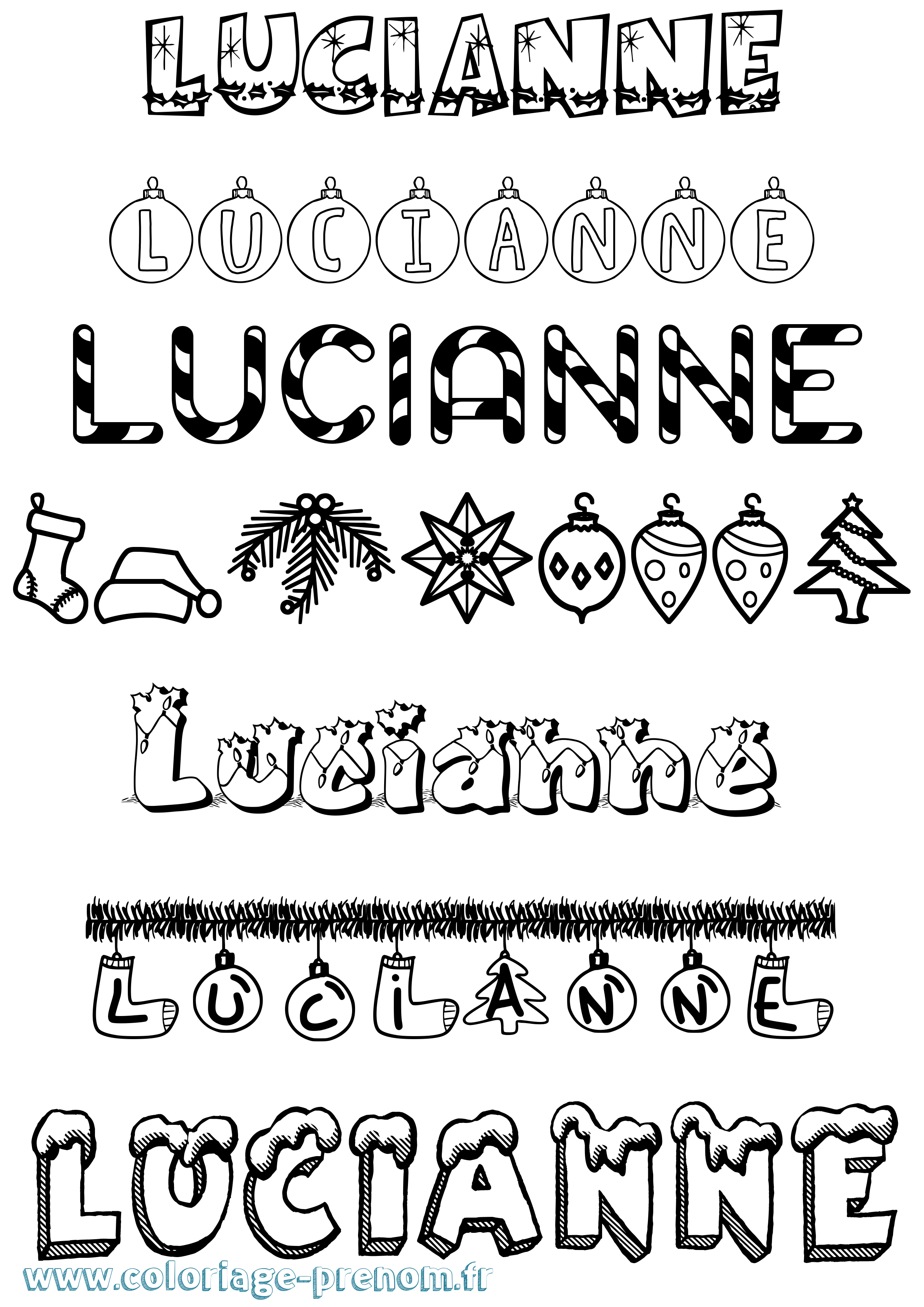 Coloriage prénom Lucianne Noël