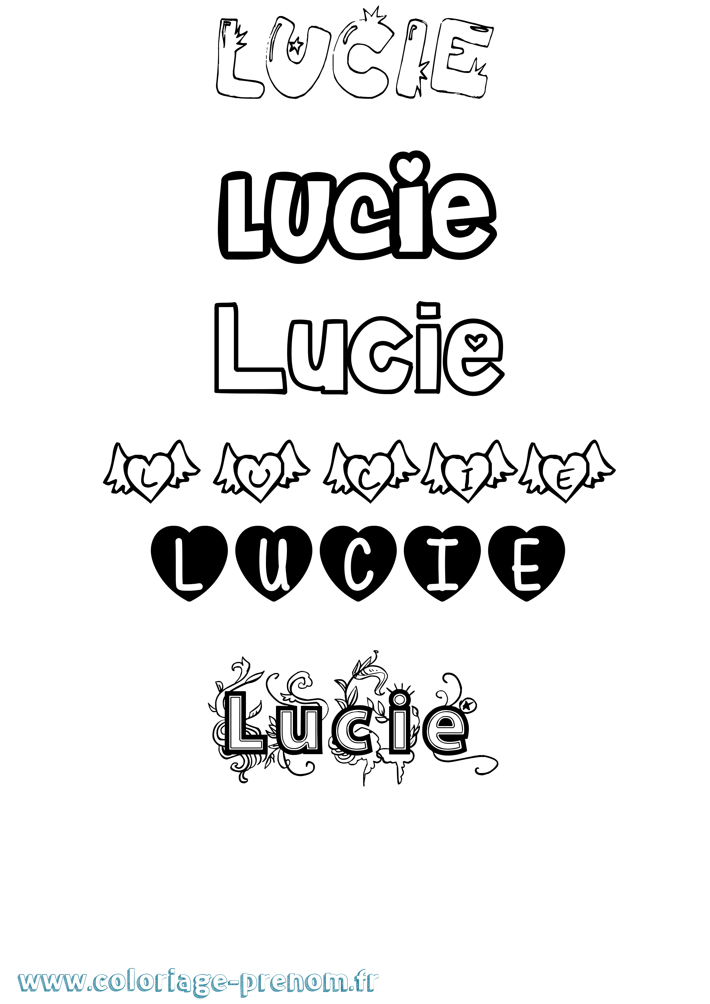 Coloriage prénom Lucie Girly