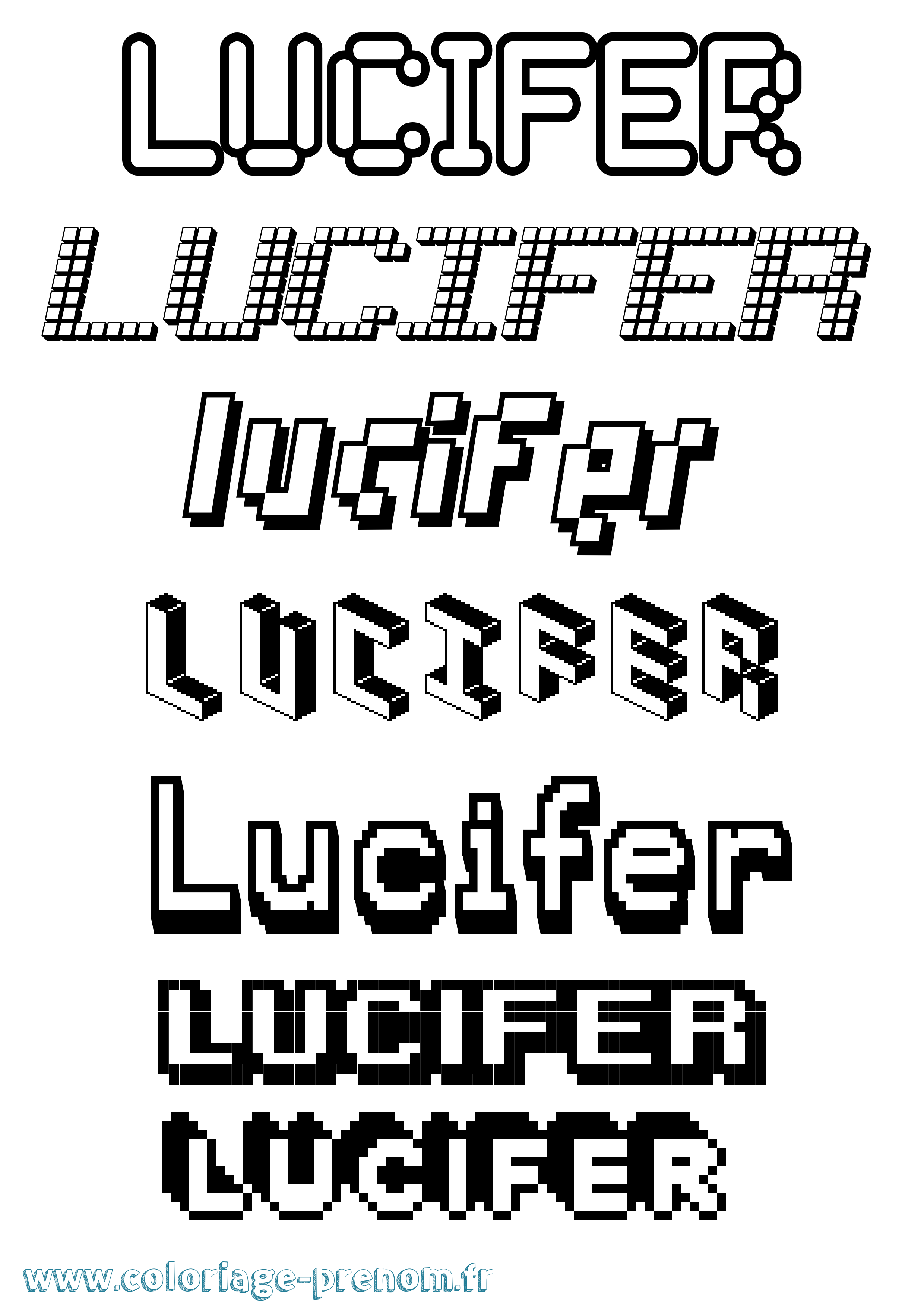 Coloriage prénom Lucifer Pixel