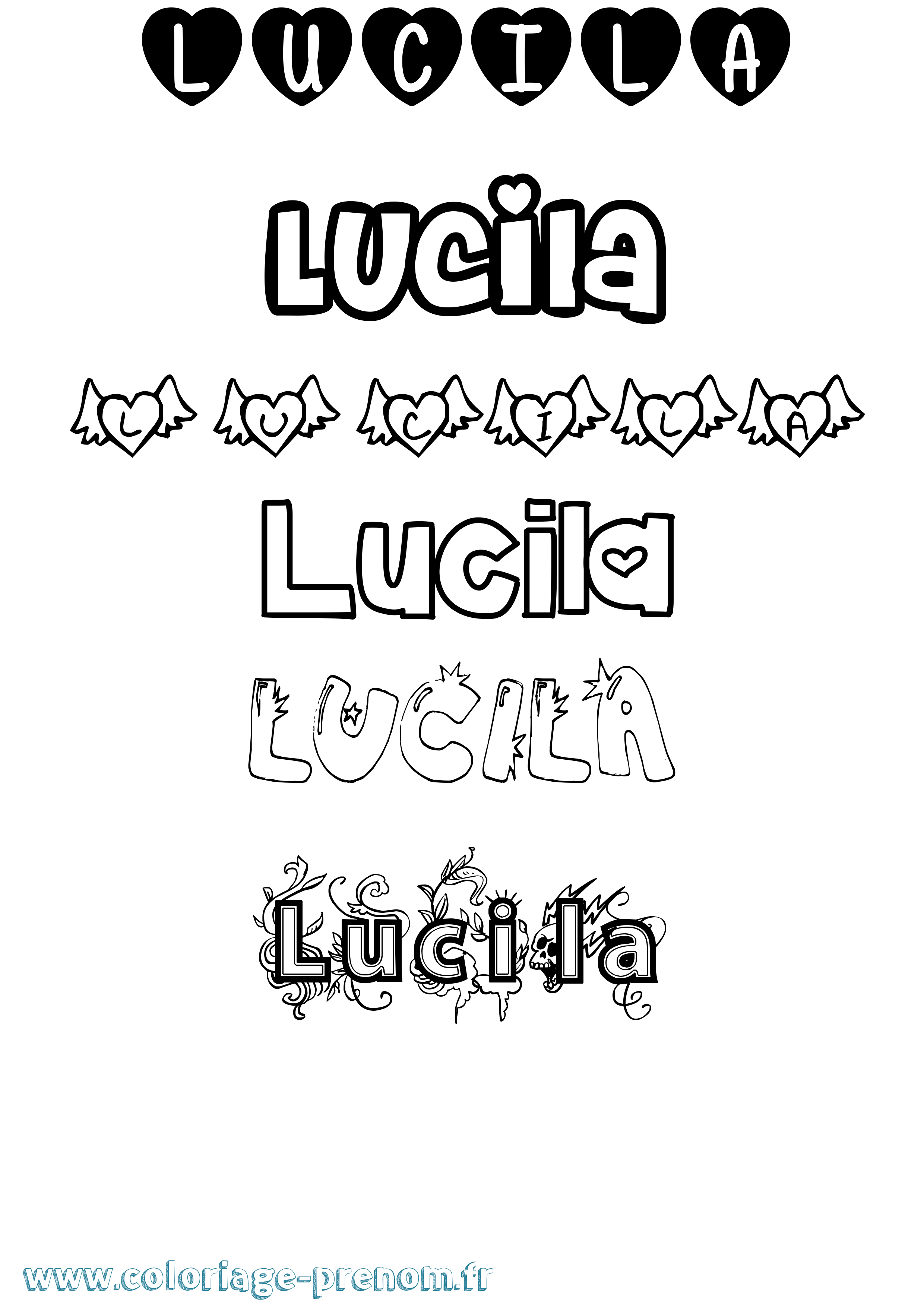 Coloriage prénom Lucila Girly