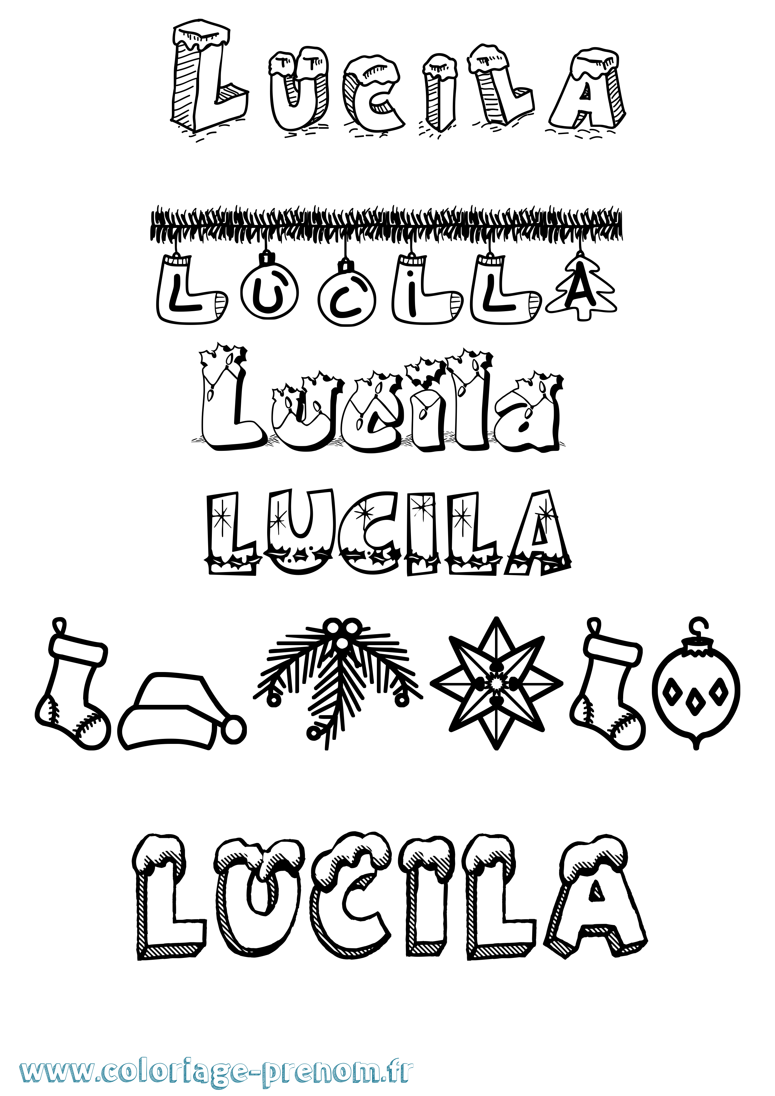 Coloriage prénom Lucila Noël