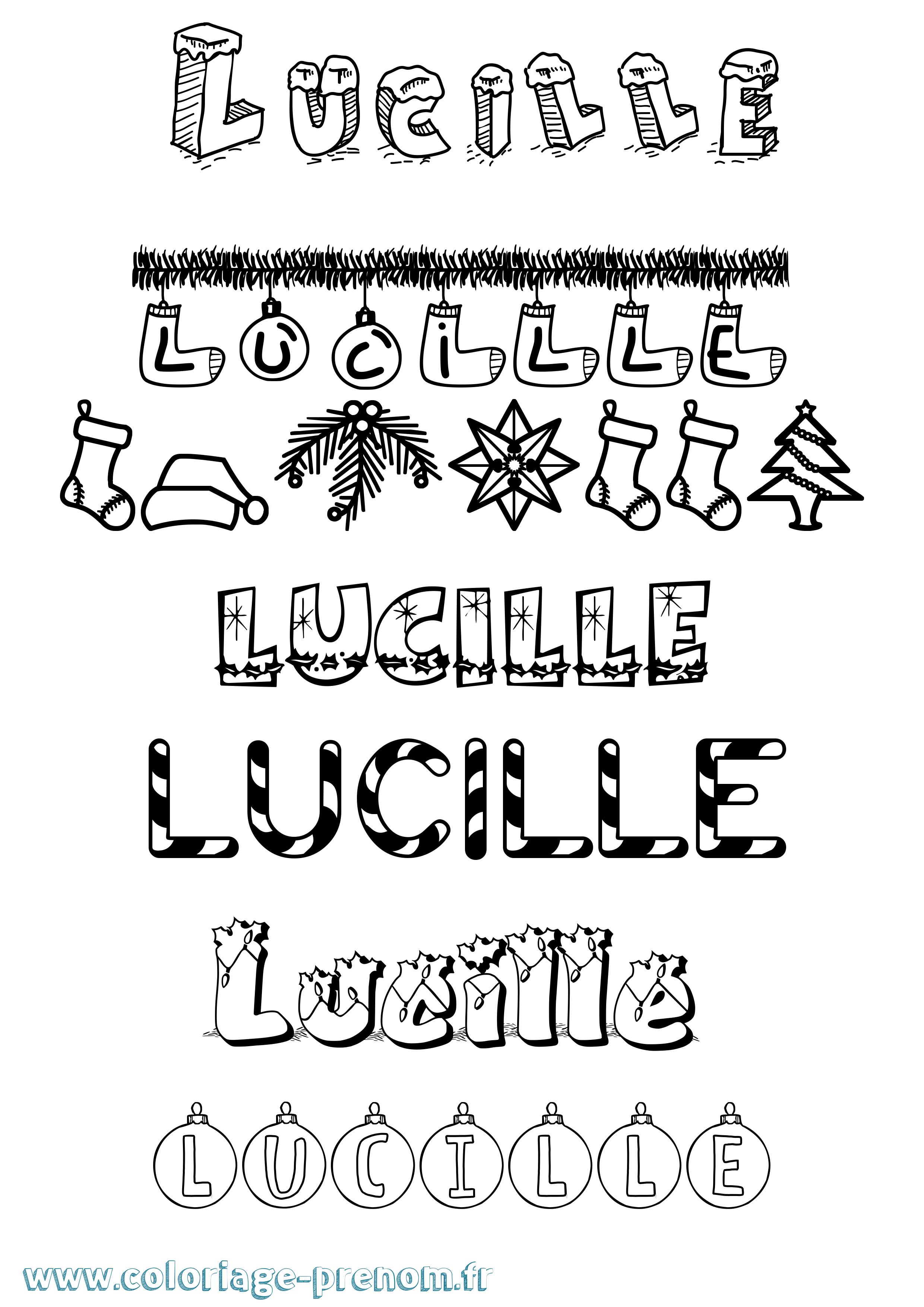 Coloriage prénom Lucille Noël
