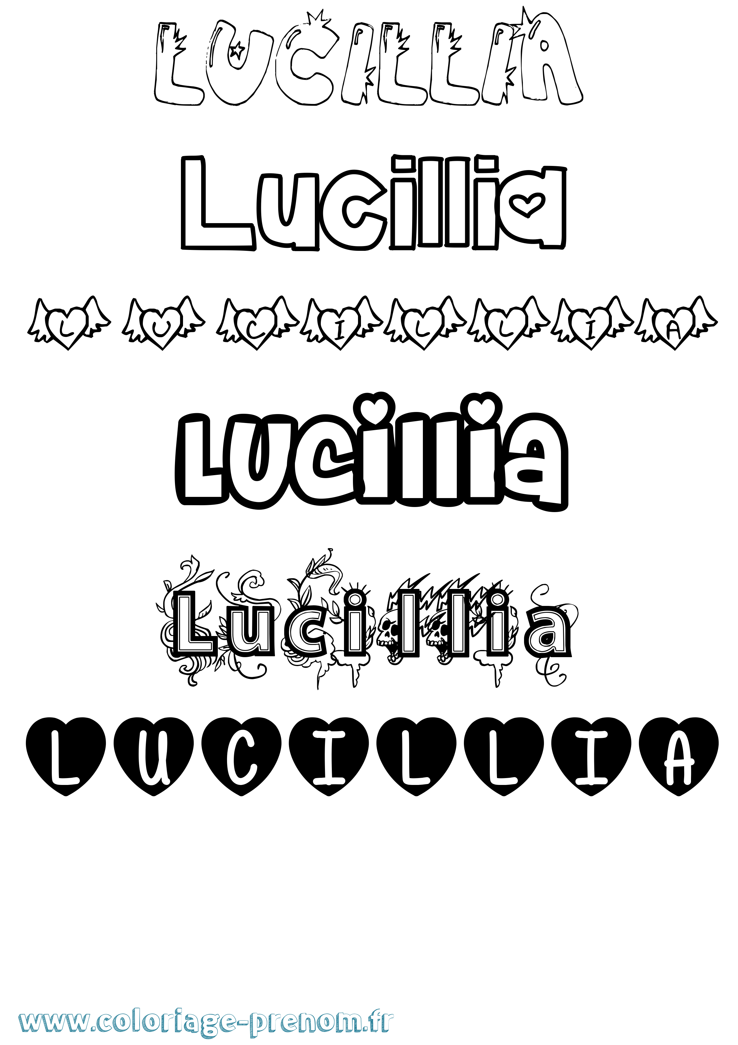 Coloriage prénom Lucillia Girly