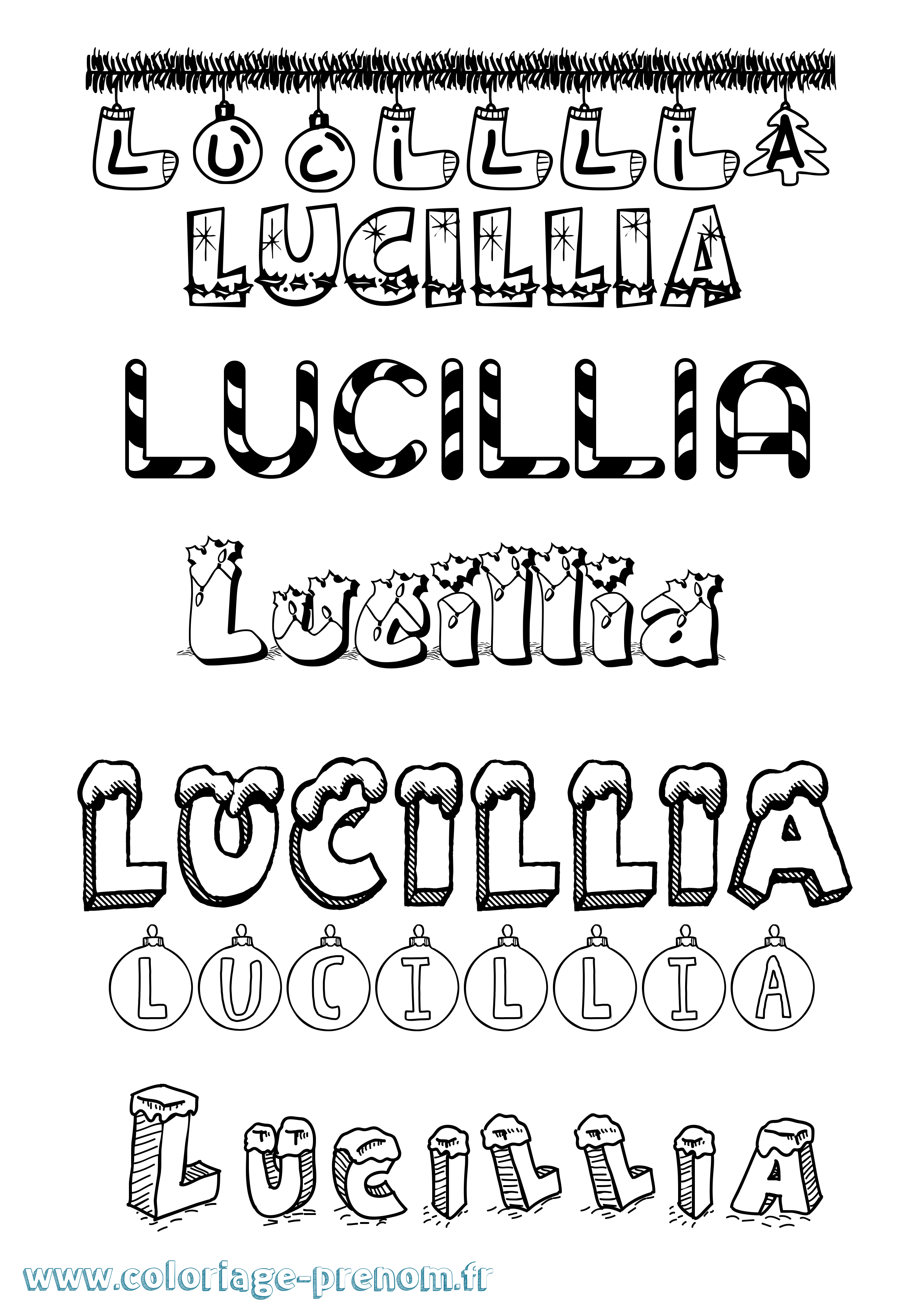 Coloriage prénom Lucillia Noël