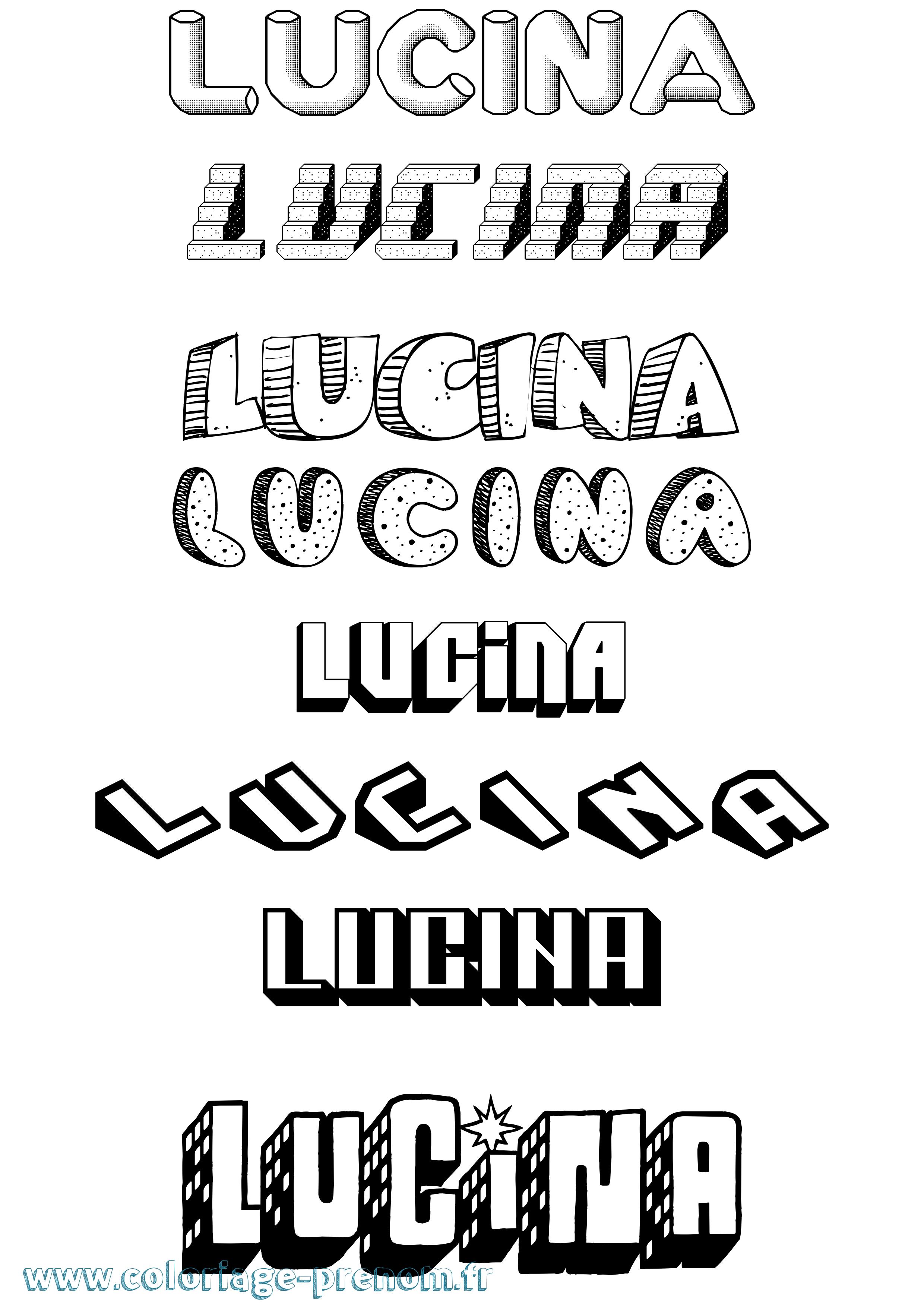 Coloriage prénom Lucina Effet 3D