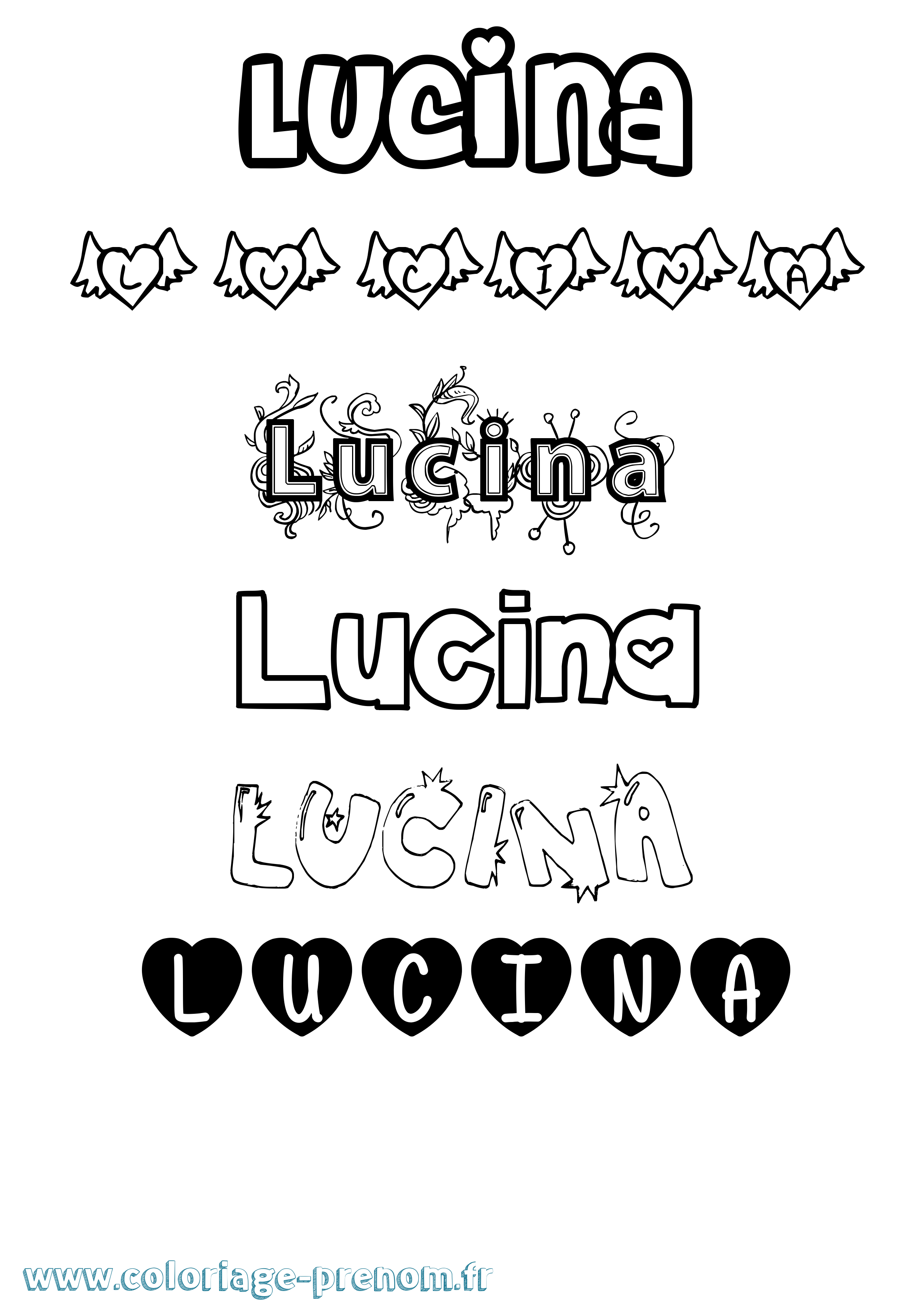 Coloriage prénom Lucina Girly