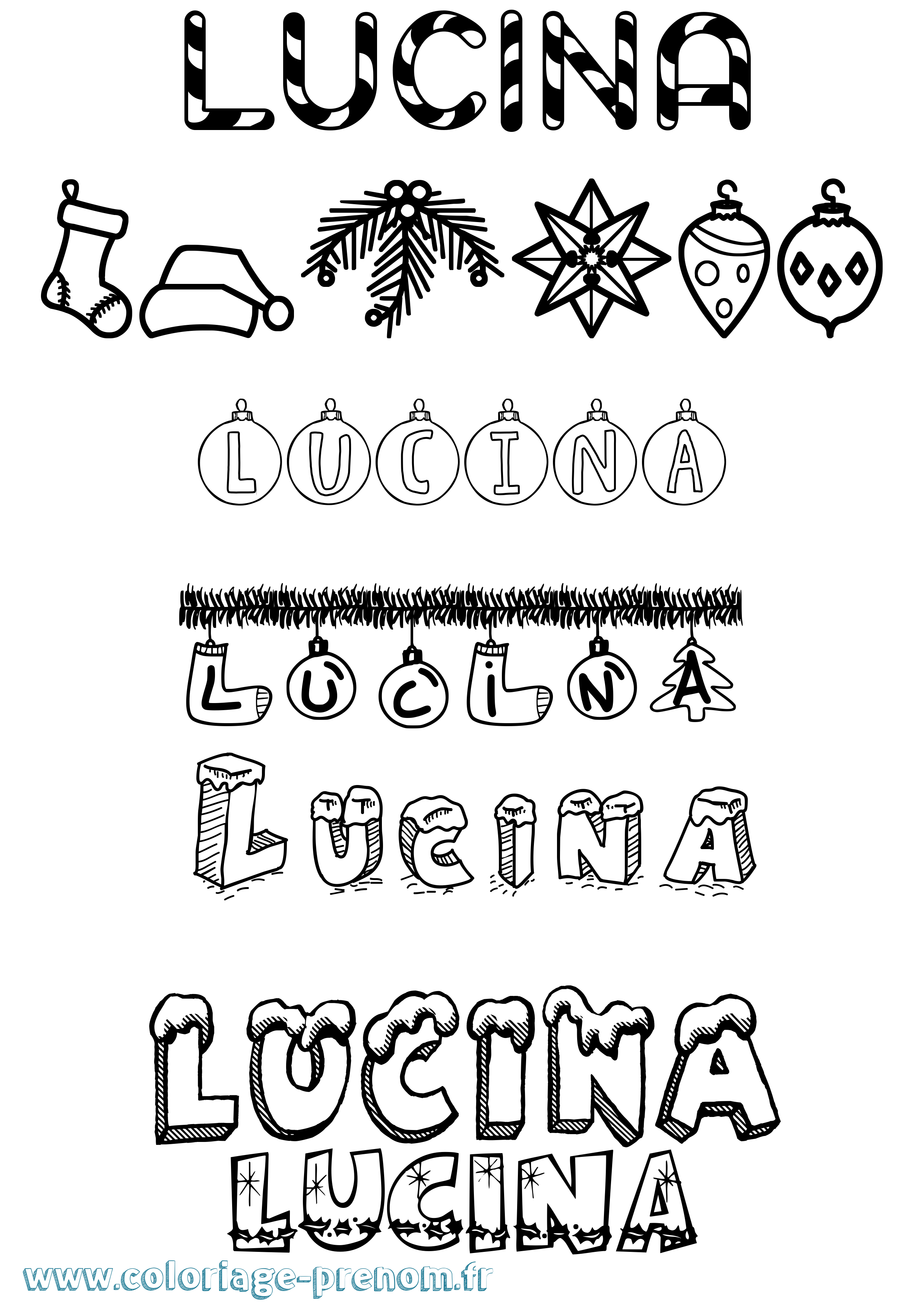 Coloriage prénom Lucina Noël