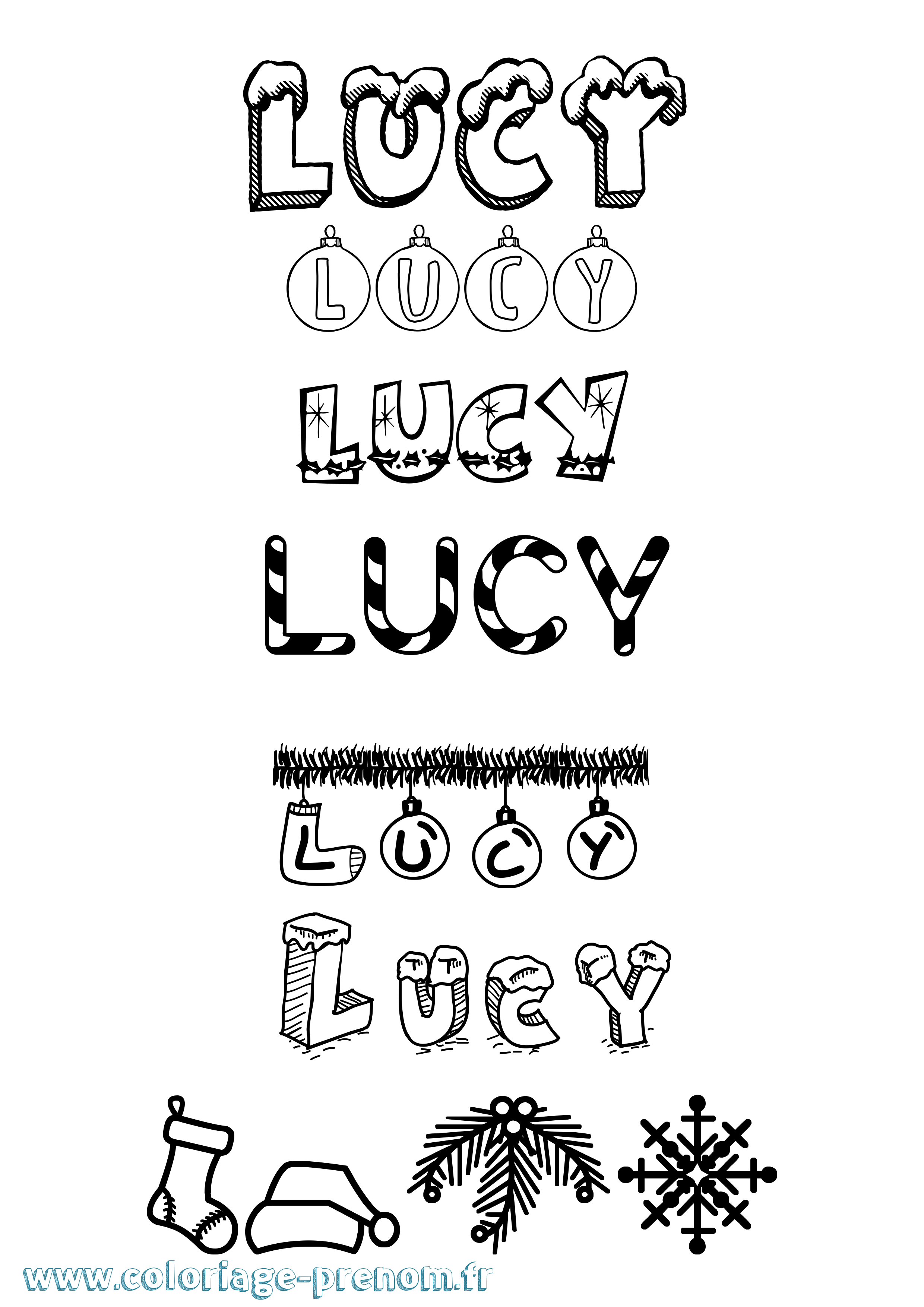 Coloriage prénom Lucy Noël